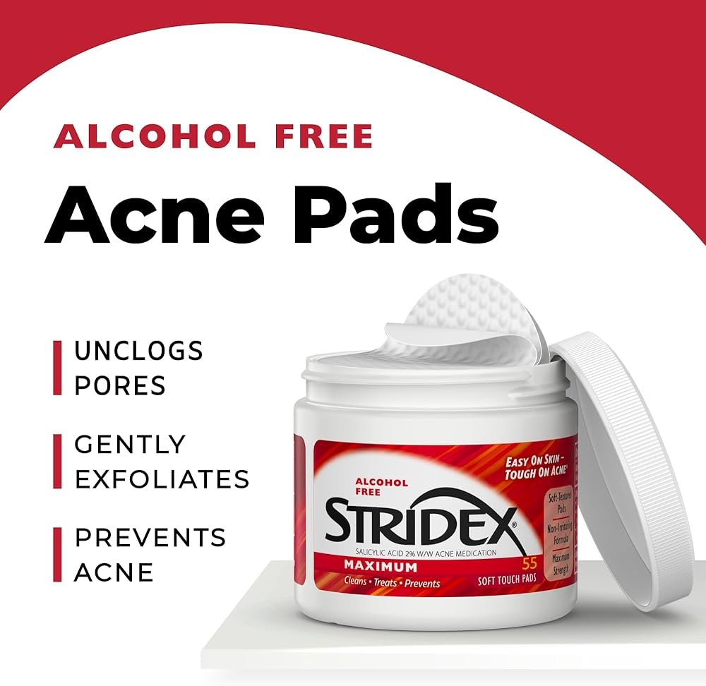 Stridex Medicated Acne Pads, Maximum, 55 Pad ضمادات ناعمة الملمس من ستريديكس للتحكم في حب الشباب , 55 ضمادة