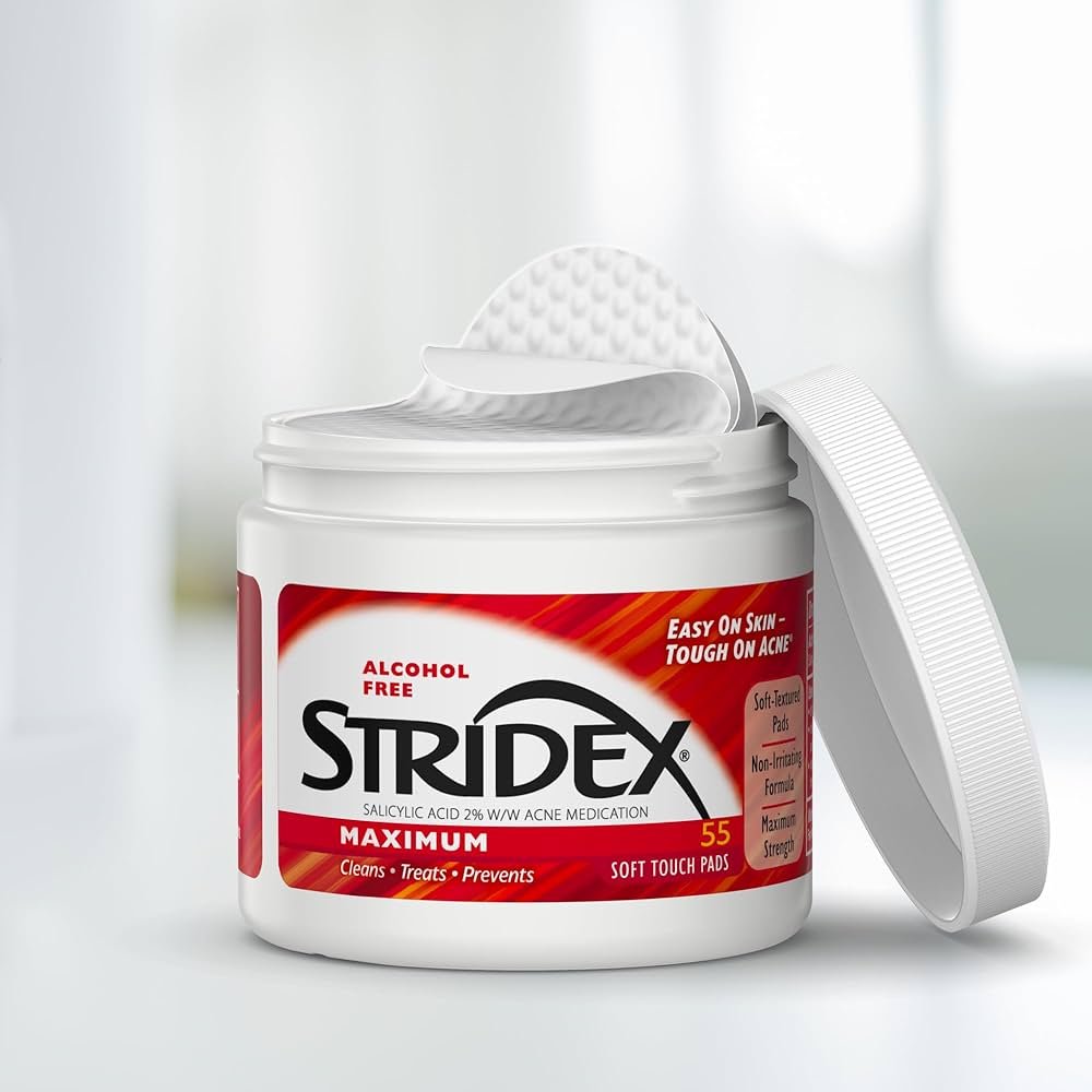 Stridex Medicated Acne Pads, Maximum, 55 Pad ضمادات ناعمة الملمس من ستريديكس للتحكم في حب الشباب , 55 ضمادة