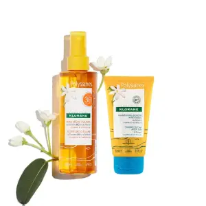 Klorane – Huile Sèche Solaire SPF50 Corps/Cheveux + Shampoing Douche Après-soleil au Monoï et Tamanu BIO