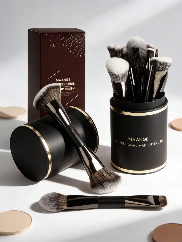 MAANGE Makeup Brushes – 13Pcs Makeup Brush Set for Foundation Powder Concealers Blush Eyeshadow, Double-End Multi-functional Face & Eye Make Up Brushes, Black