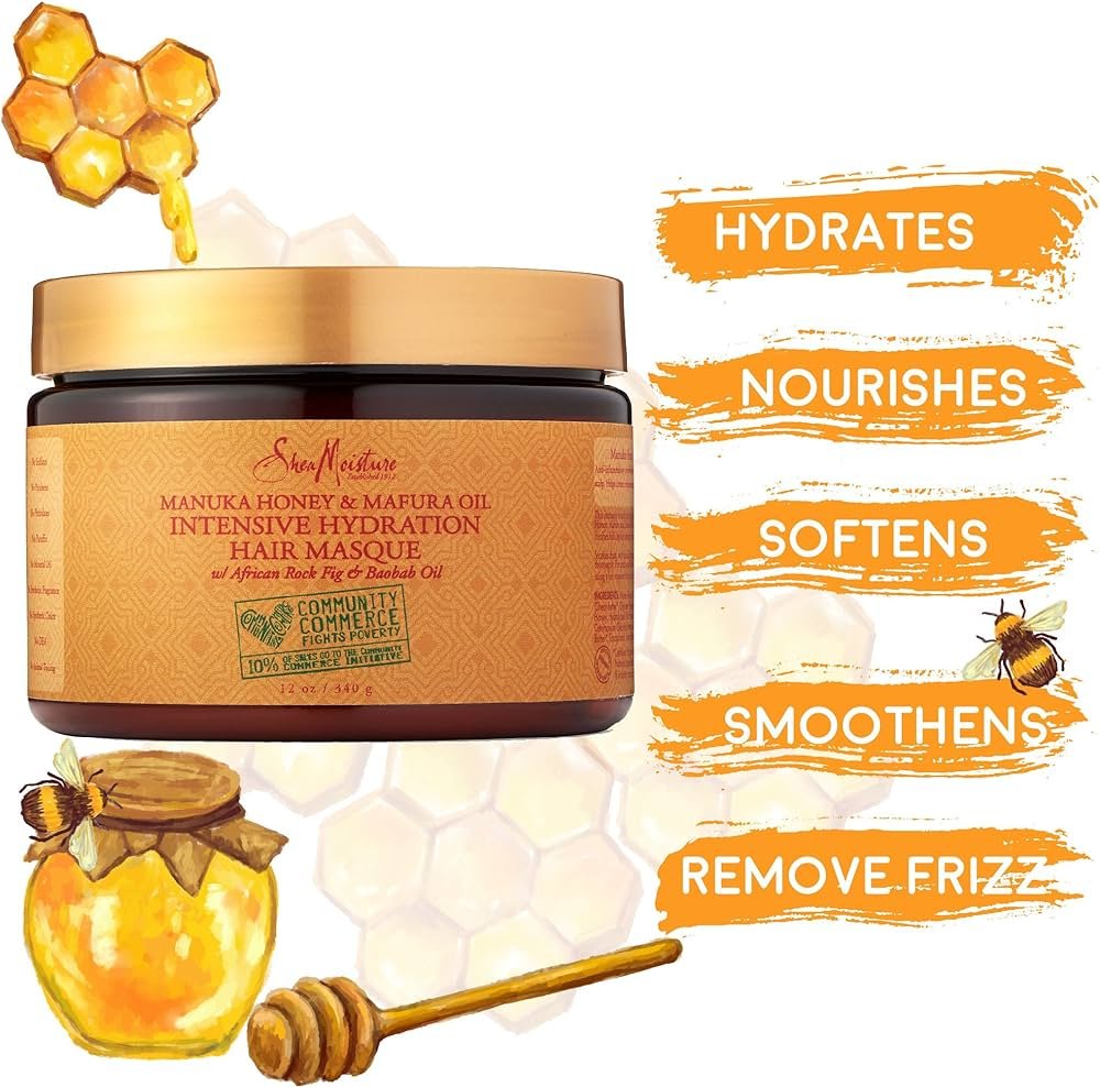 Shea Moisture Intensive Hydration Hair Masque 284g قناع الترطيب المكثف للشعر بعسل المانوكا وزيت المافورا من شيا مويستشر 284 غ