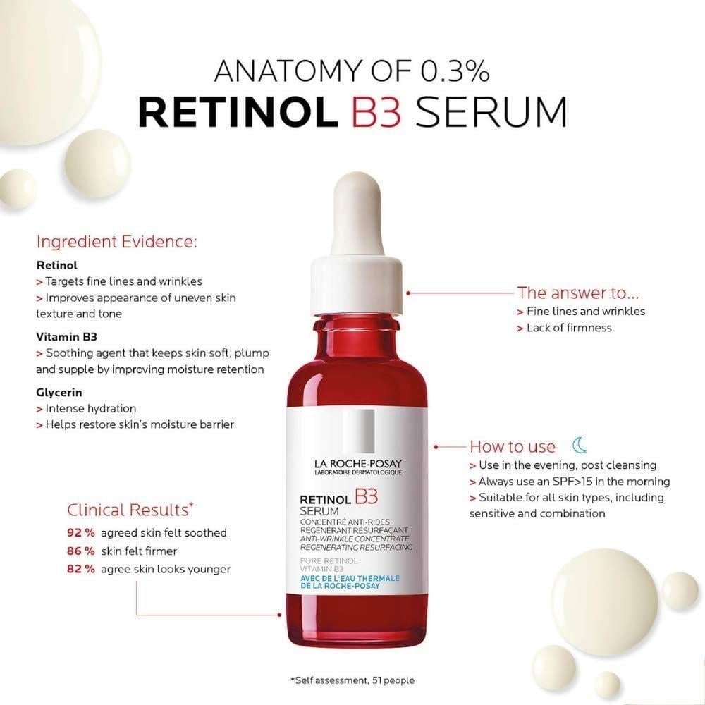 La Roche Posay RÉTINOL B3 SÉRUM ANTI-RIDES  30 ML لاروش بوزاي ريتينول B3 سيروم مجدد للبشرة