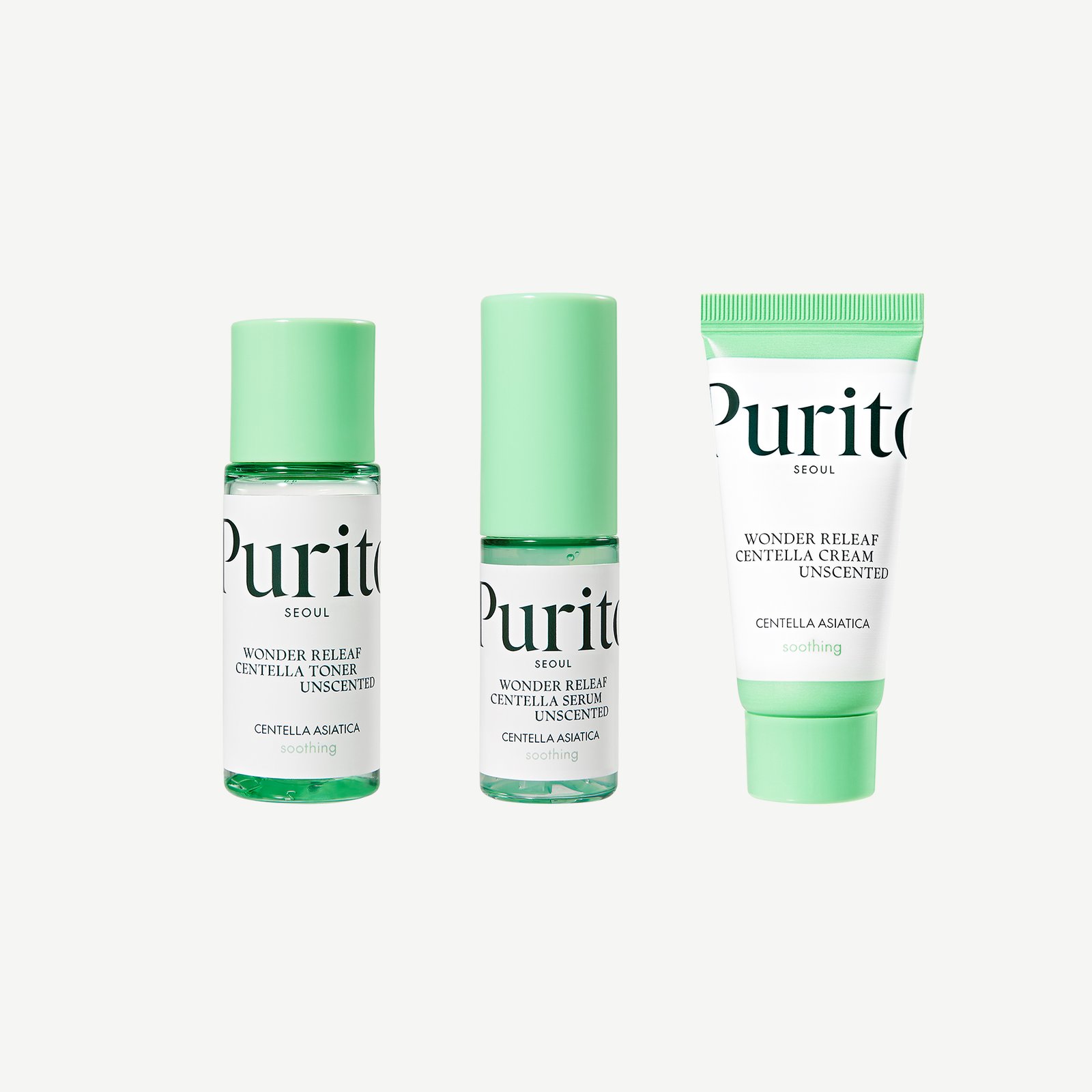 Purito Wonder Releaf  Centella Mini Kit Unscented  مجموعة بوريتو ووندر ريليف سينتيلا الصغيرة غير المعطرة