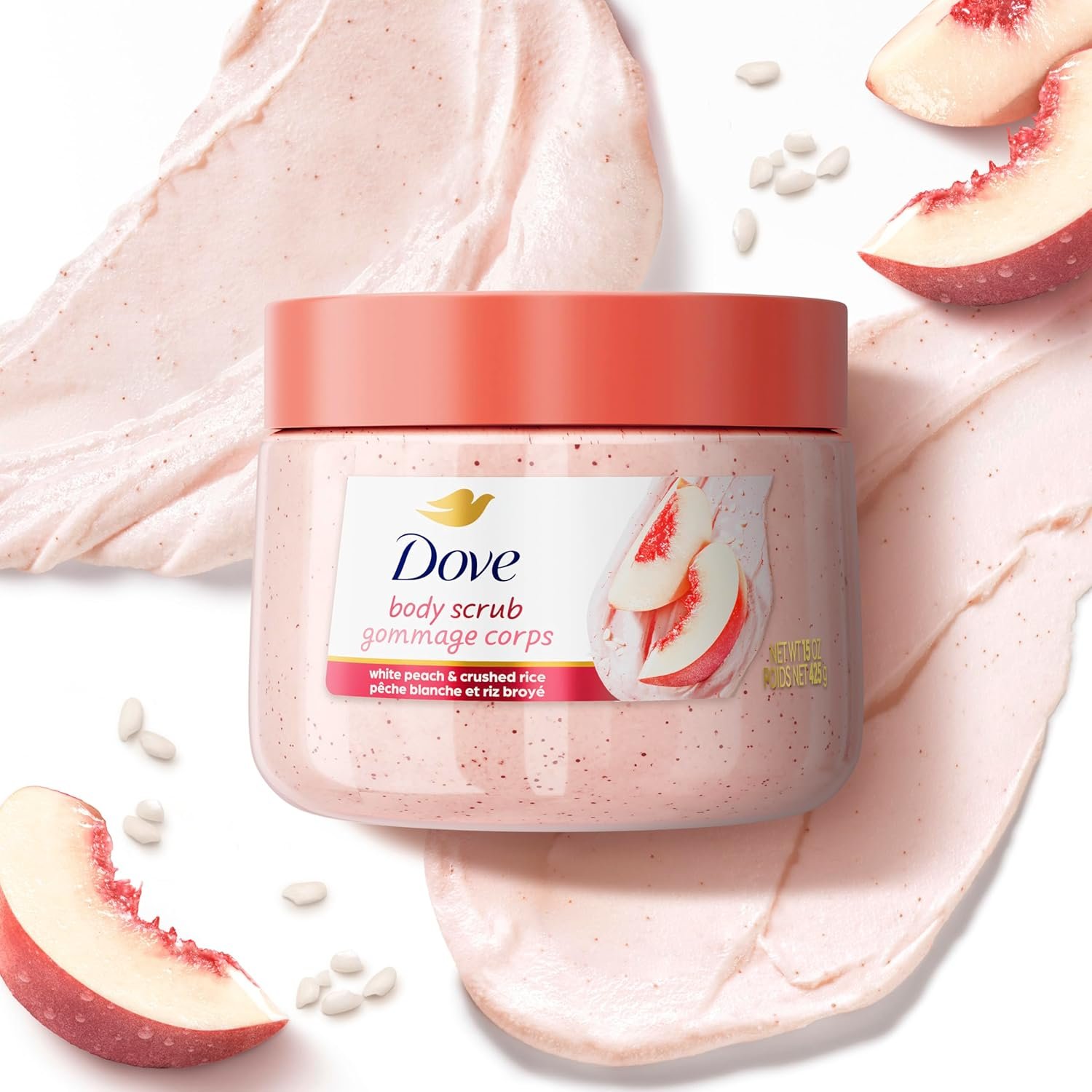 Dove White Peach & Crushed Rice Body Scrub Exfoliates and Deeply 15 oz