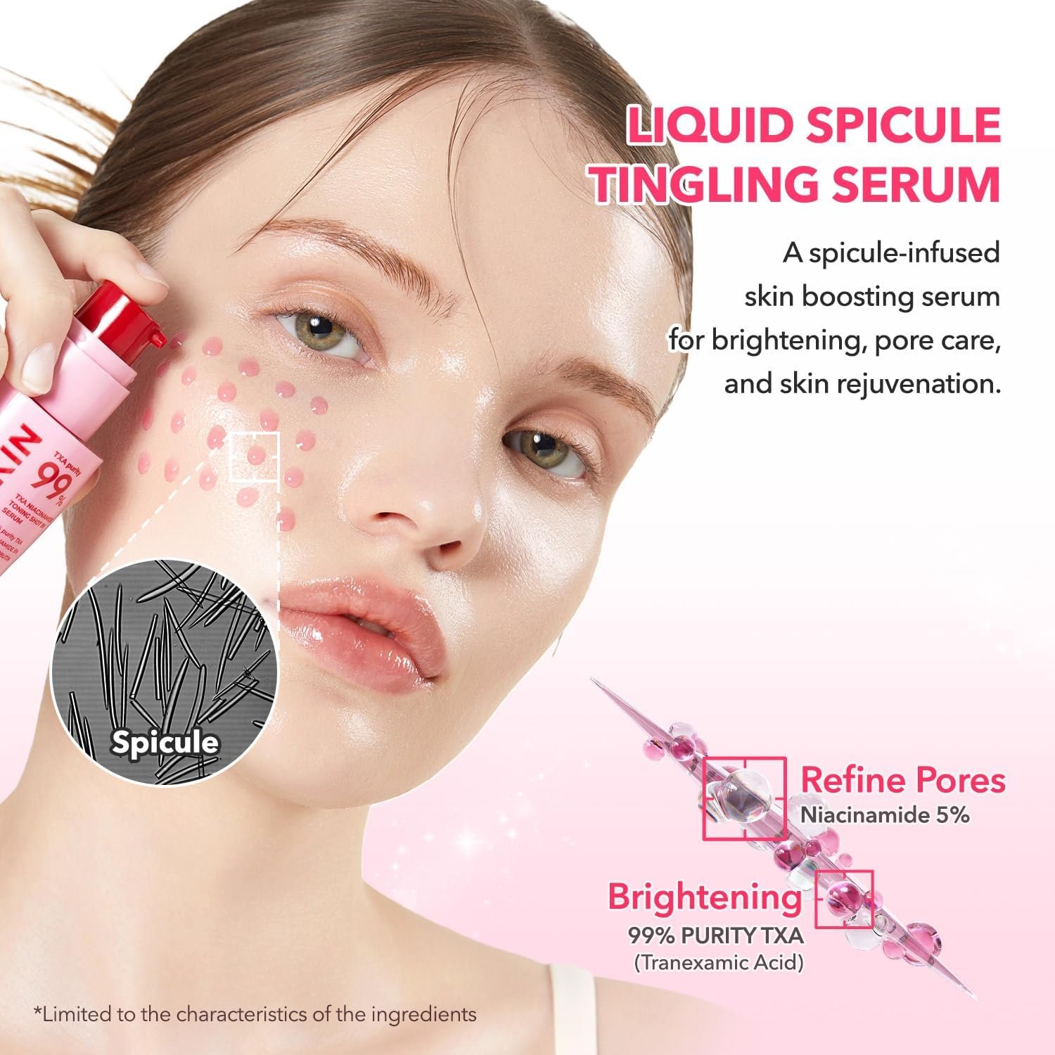 APRILSKIN TXA Niacinamide Toning Shot 99 Spicule Facial Serum｜Skin Booster Serum for Brightening and Pore Care｜99% High-Purity Tranexamic Acid 3% + Niacinamide 5%｜Korean Skin Care｜1.01 fl. oz.
