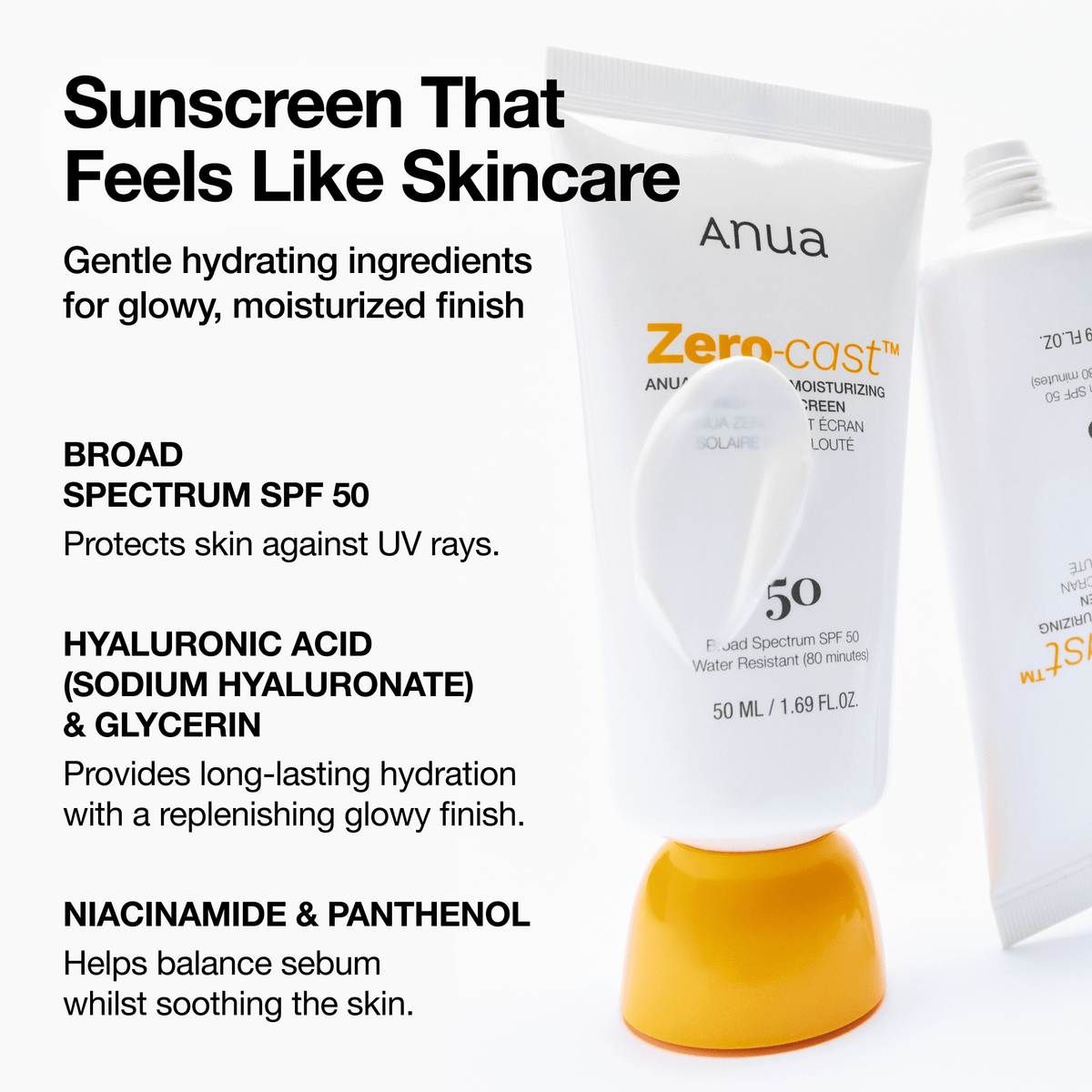 Anua Zero-cast Moisturizing Finish Sunscreen 50 ml واقي شم س مرطب بدون صبغة من أنوا
