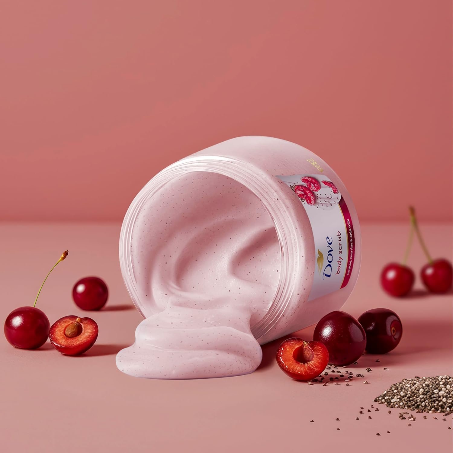 Dove Cherry & Chia Milk Body Scrub Exfoliates and Deeply Nourishes 15 oz