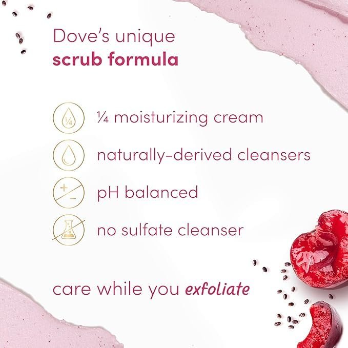 Dove Cherry & Chia Milk Body Scrub Exfoliates and Deeply Nourishes 15 oz