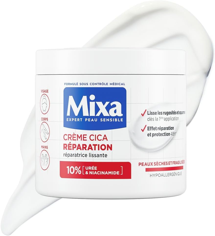 Mixa Expert Sensitive Skin – Cica Repair Cream – Long-Lasting Repair Effect – Very Dry and Rough Skin – Face, Body, Hands – Hypoallergenic – 400 ml