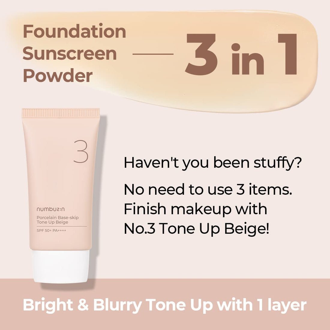 NUMBUZIN NO.3 PORCELAIN BASE-SKIP TONE UP BEIGE 50ML. قاعدة نومبوزين رقم 3 من البورسلين سكيب تون أب بيج 50 مل