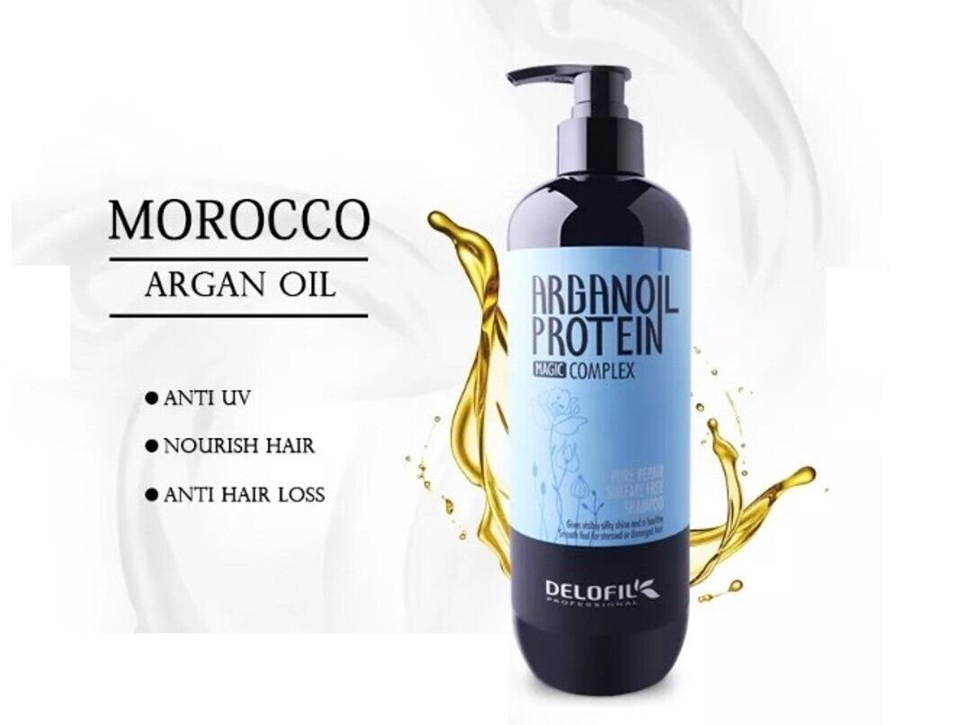 Delofil Argan Oil Protein Magic Complex pure repair Shampoo 500ml شامبو ديلوفيل أرجان أويل بروتين ماجيك كومبلكس لإصلاح الشعر بيور ريبير 500 مل