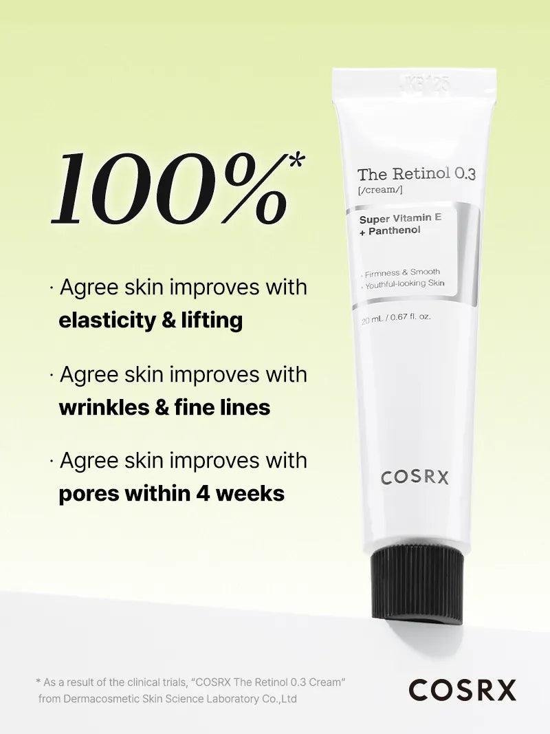 Cosrx The Retinol 0.3 Cream, super vitamin E + panthenol, 20ml كوسركس ريتنول كريم ليلي مضاد للشيخوخة والخطوط الدقيقة 20ml