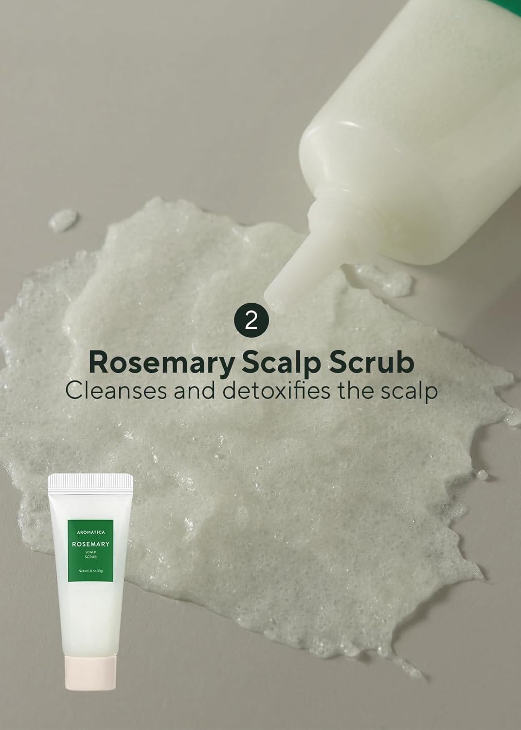 AROMATICA Rosemary Scalp Scaling Trial Kit – Travel Size Korean Hair Care Kit for Women with Mini Wooden Brush, Gentle Exfoliating Scalp Care for Hair Growth Product, with Rosemary Oil & Vegan Formula