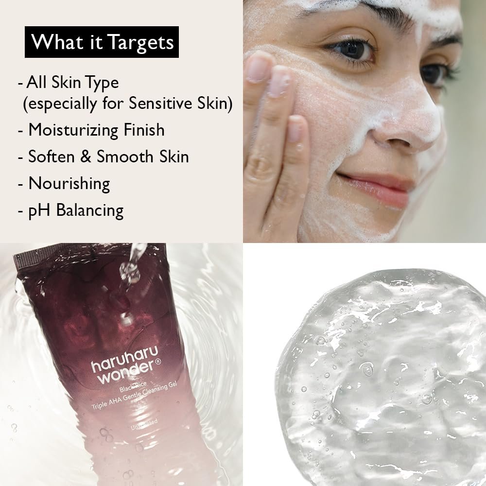 هاروهارو جل التنظيف اللطيف ثلاثي ايه اتش ايه من وندر بلاك رايس 3.2 اونصة سائلة HARUHARU Wonder Black Rice Triple AHA Gentle Cleansing Gel 3.38 fl oz