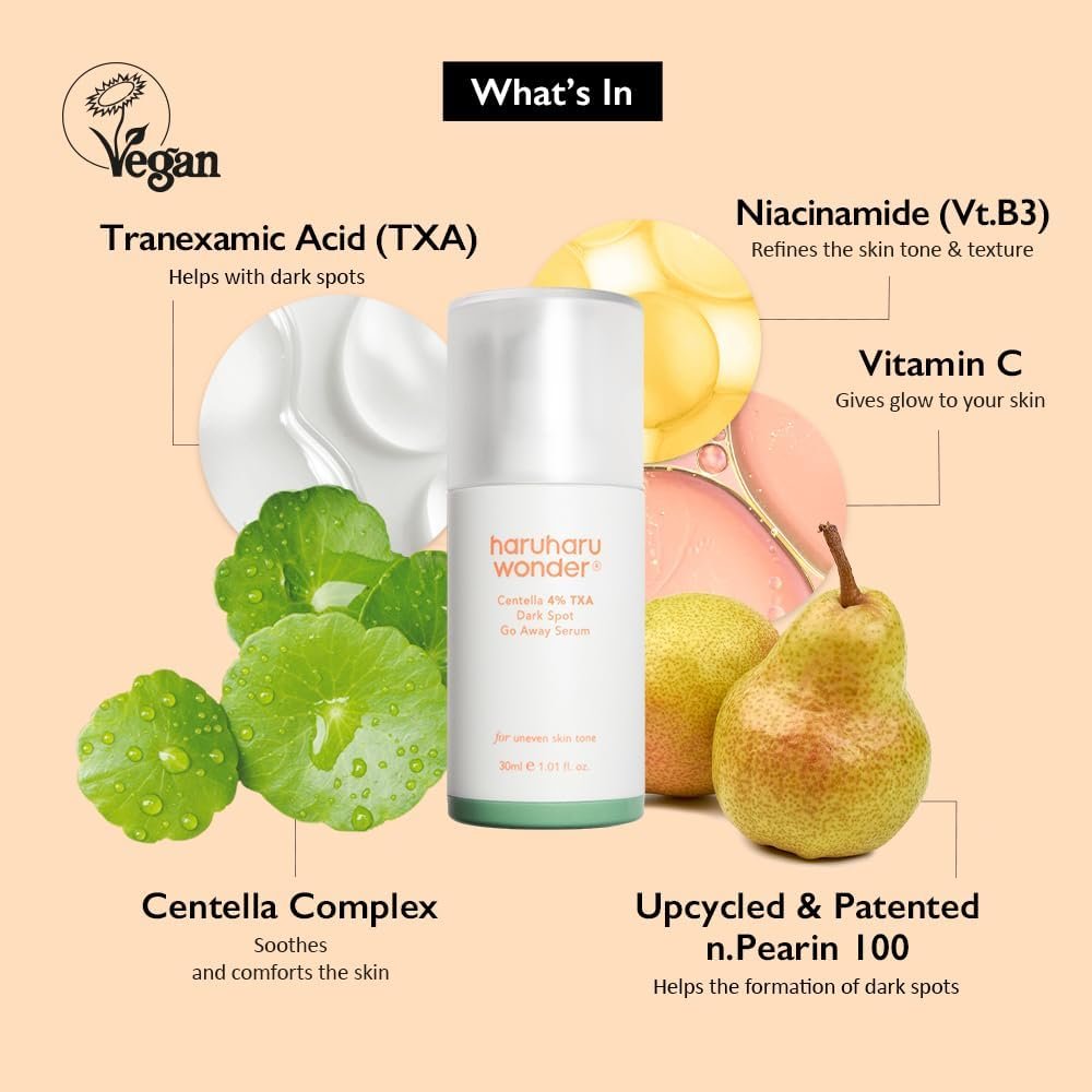 Haruharu Wonder Dark Spot Go Away Sérum Centella 4 % d’acide tranexamique, vitamine C, sérum correcteur de décoloration, hyperpigmentation et teint uniforme de la peau (30 ml)