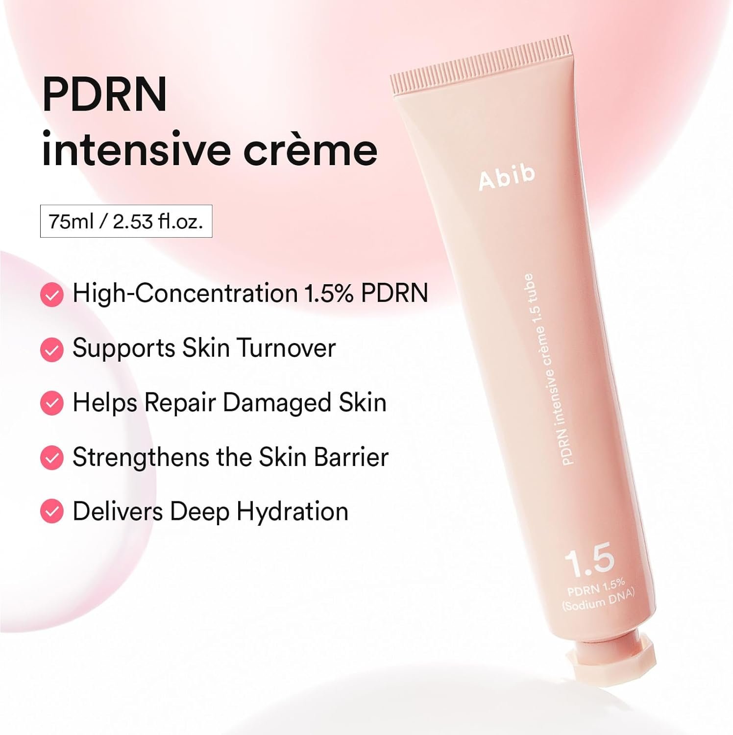 Abib PDRN Crème intensive 1,5 tube de 70 ml, hydratant hydratant à l’ADN de saumon PDRN pour peaux ternes et stressées, revitalisation de la peau et soin des barrières, avec peptides et acide
