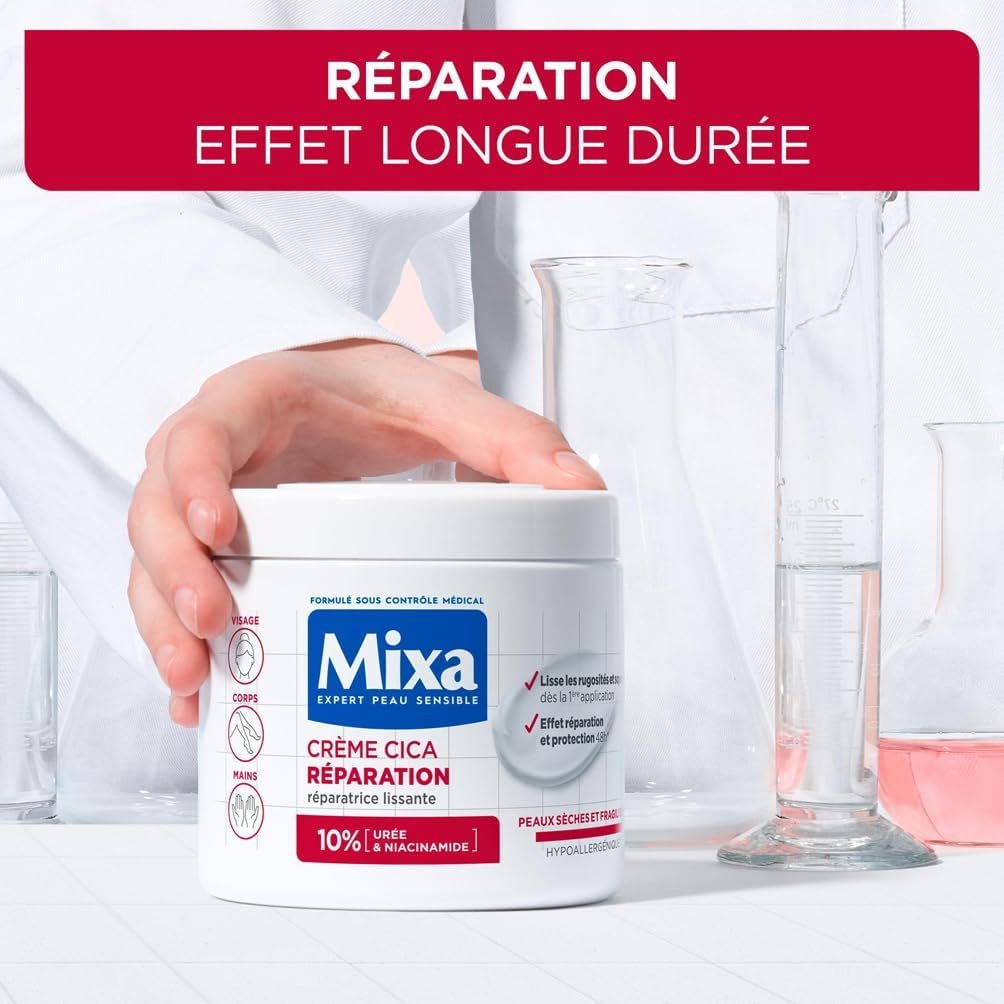 Mixa Expert Sensitive Skin – Cica Repair Cream – Long-Lasting Repair Effect – Very Dry and Rough Skin – Face, Body, Hands – Hypoallergenic – 400 ml