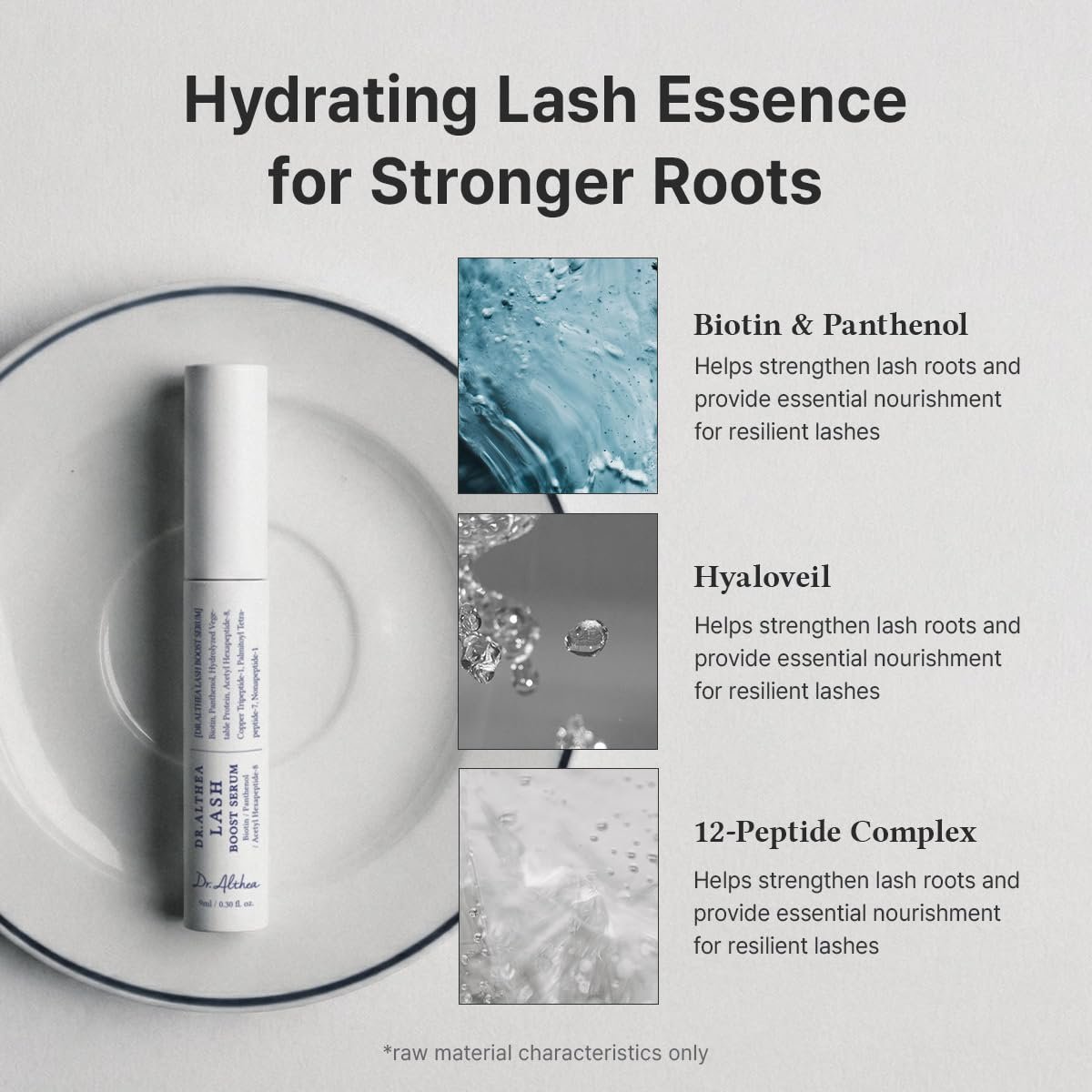 Dr.Althea Lash Boost Serum | Lash Essence for Stronger & Glossy-looking Lashes | Lash Primer with Biotin & Panthenol & 12-Peptide Complex | Vegan Korean Skincare, 0.30 Fl Oz