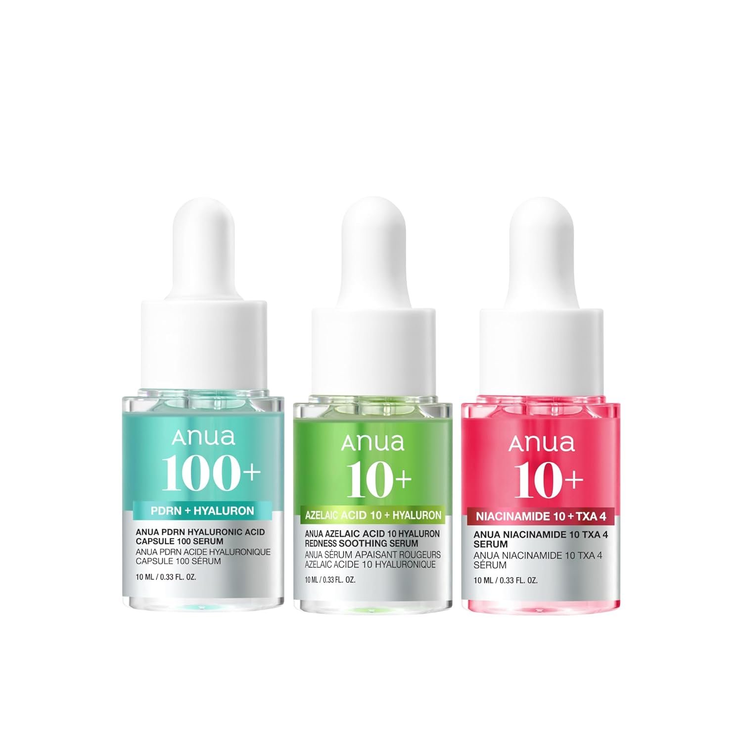 Anua Serum Discovery Trio, Mini Face Serum Travel Size Kit with Hyaluronic Acid, Niacinamide & Azelaic Acid, Hydrating Soothing Gift Set for Women 10ml