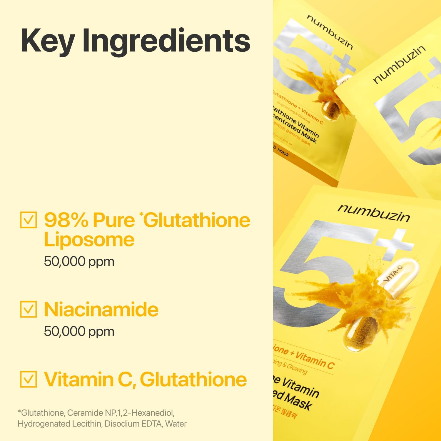 numbuzin No.5 Sheet Mask | Vitamin Spotlight Sheet Mask | Glutathione and Vitamin C | Reduces Hyperpigmentation, Improves Skin Complexion | Gentle and non-irritating |  1 pc