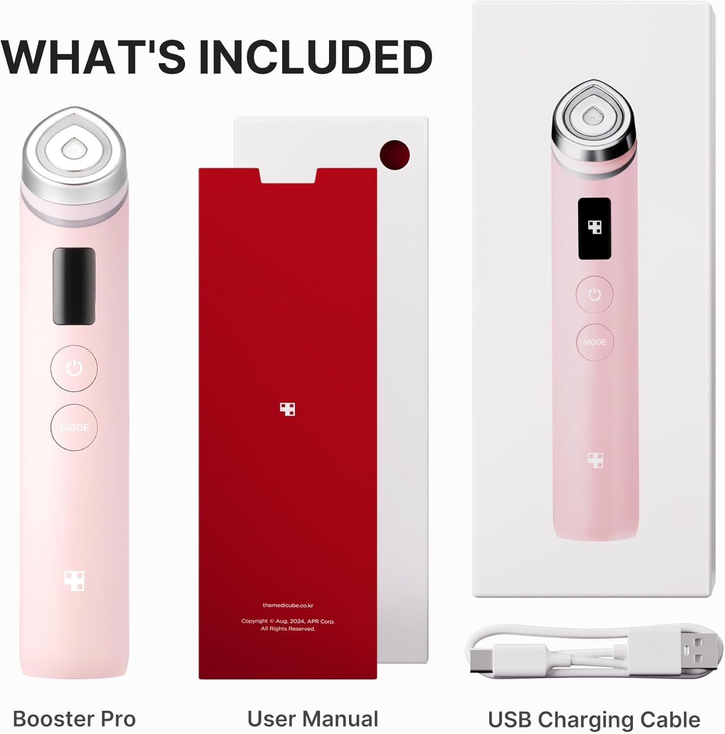 Medicube Booster Pro | 6-in-1 Real Glass Glow Beauty Massager | for Clear, Radiant, Firmer-Looking Skin | Korean Skin Care | Pink