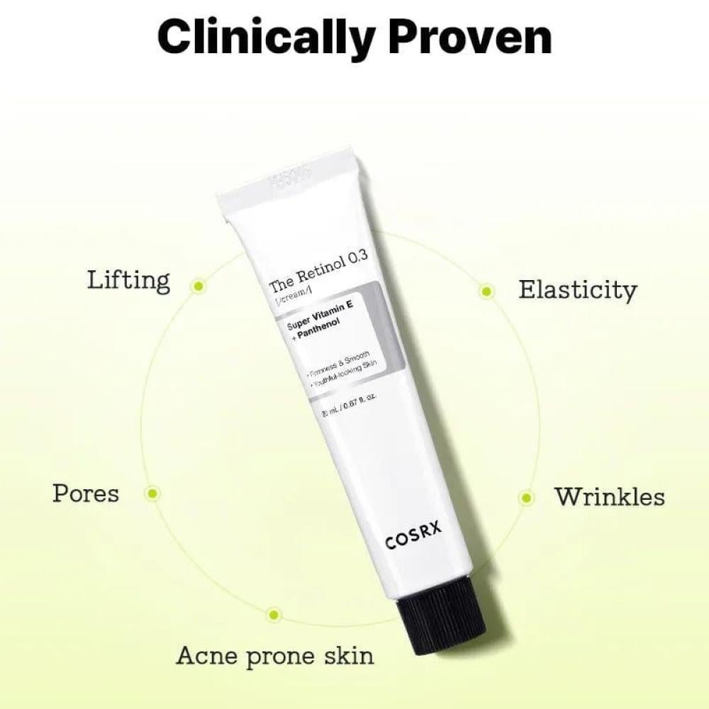 Cosrx The Retinol 0.3 Cream, super vitamin E + panthenol, 20ml كوسركس ريتنول كريم ليلي مضاد للشيخوخة والخطوط الدقيقة 20ml