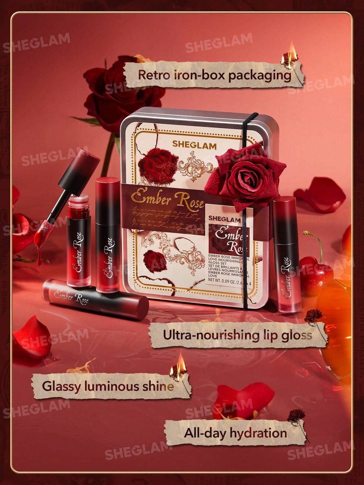 Sheglam Ember Rose Immortal Love Nourishing Lip Gloss Set مجموعة ملمع الشفاه المغذي إيمبر روز إيمورتال لوف من شيجلام