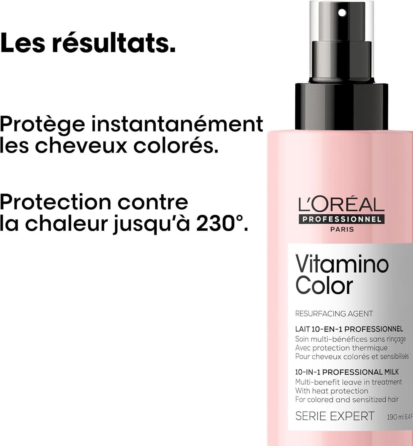 L’OREAL PROFESSIONNEL – Lait en Spray 10-en-1 Fixateur de Couleur – Cheveux Colorés en Manque d’Éclat – Soin Démêlant Sans-Rinçage – Protège & Sublime la Coloration – Vitamino Color – 190ml