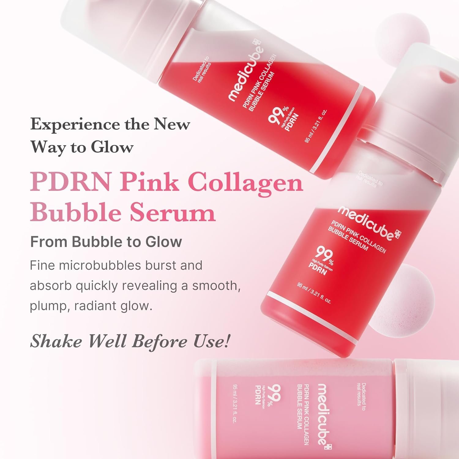 medicube PDRN Pink Collagen Bubble Serum | Bubble-to-Glow Firming Serum with 99% Purity PDRN & Low-Molecular Collagen | Lightweight, Fast-Absorbing Bubble Texture for Radiant, Plump Skin | 3.21 fl.oz