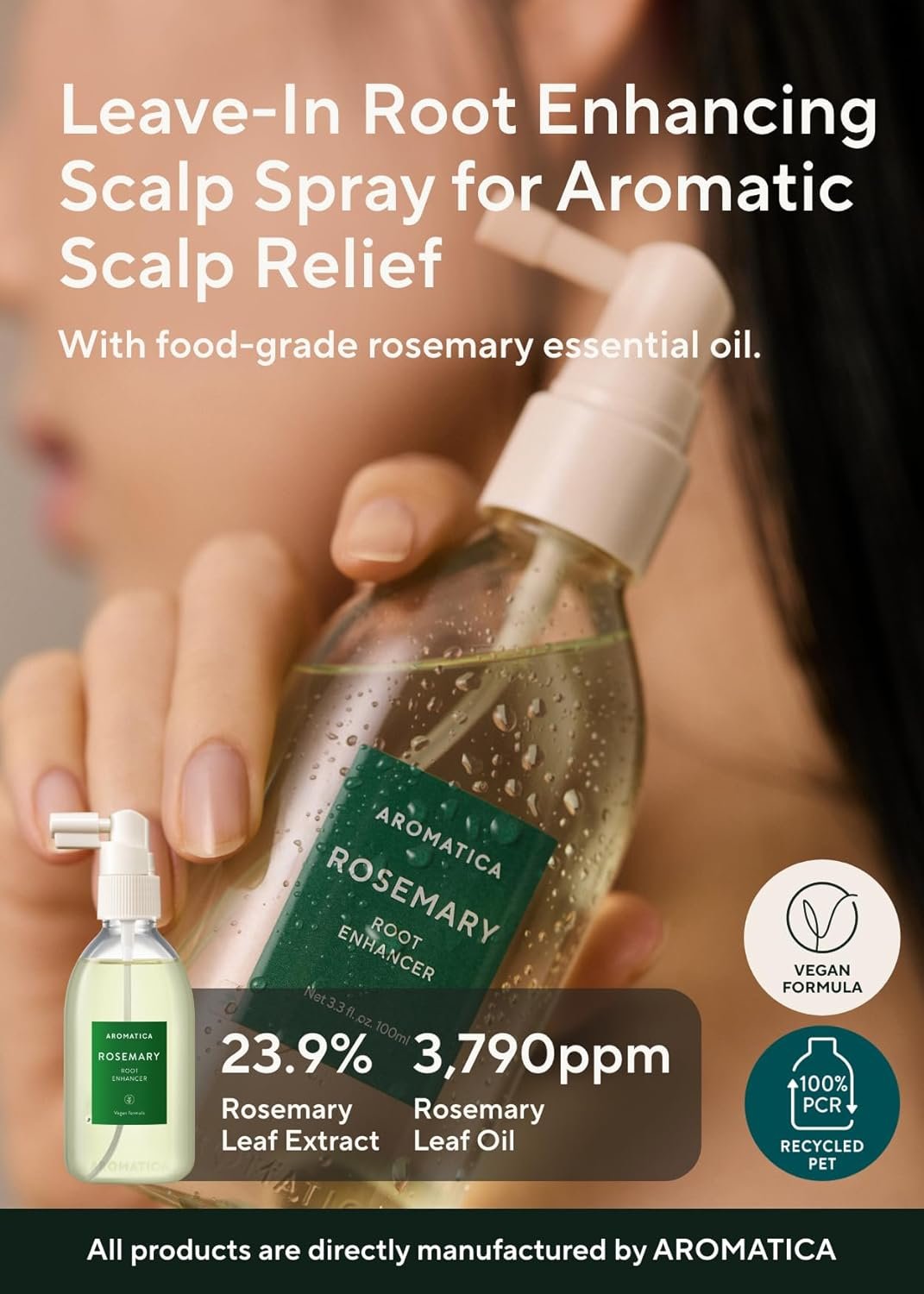 AROMATICA Root Enhancer Rosemary Water for Hair Growth spray – with Rosemary hair oil & caffeine & biotin – Korean hair care for hair thinning & hair loss – free from silicone, paraben and sulfate
