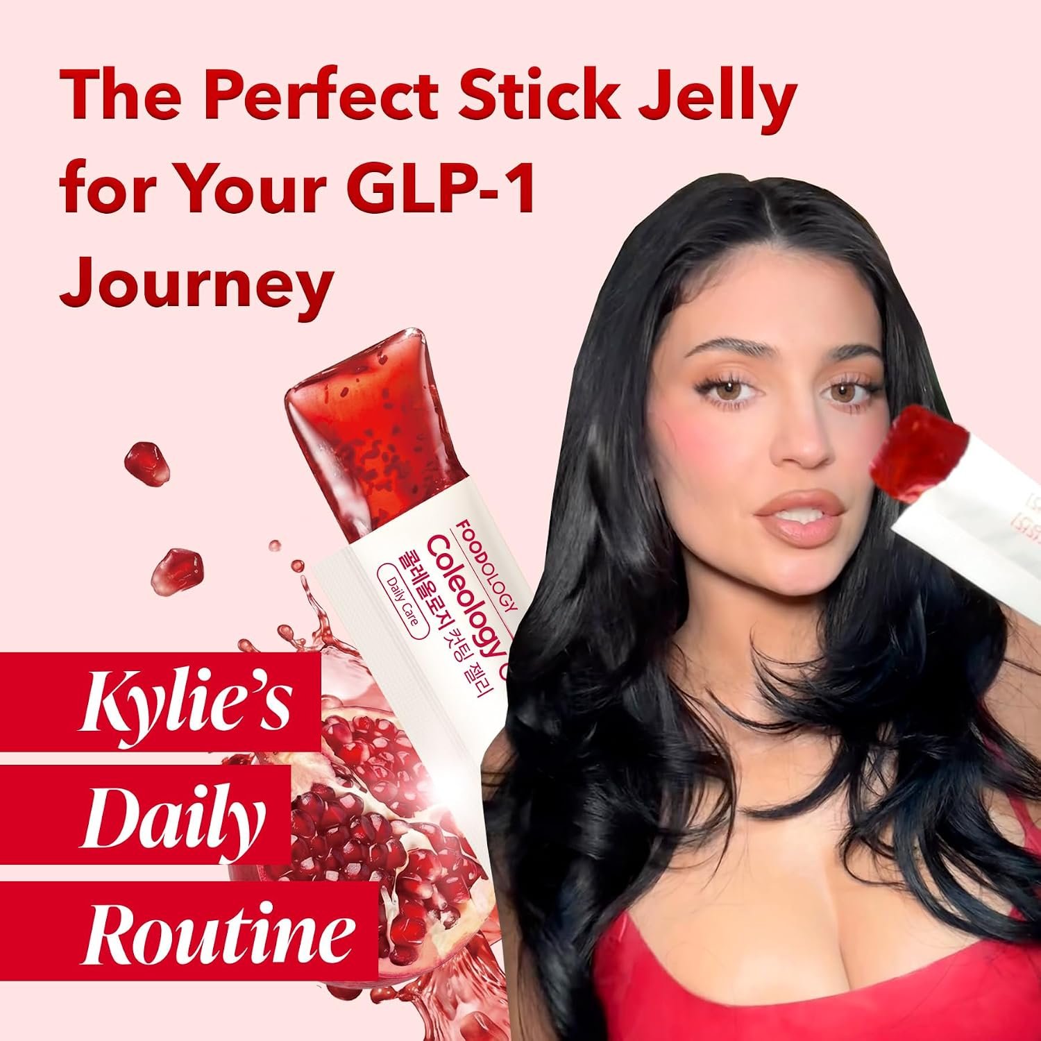 FOODOLOGY Coleology Cutting Stick Jelly (Pomegranate) – Dietary Fiber Supplement for Healthy Weight Management, Chia Seeds & Garcinia Cambogia, Korean Beauty with Collagen – 10 Sticks