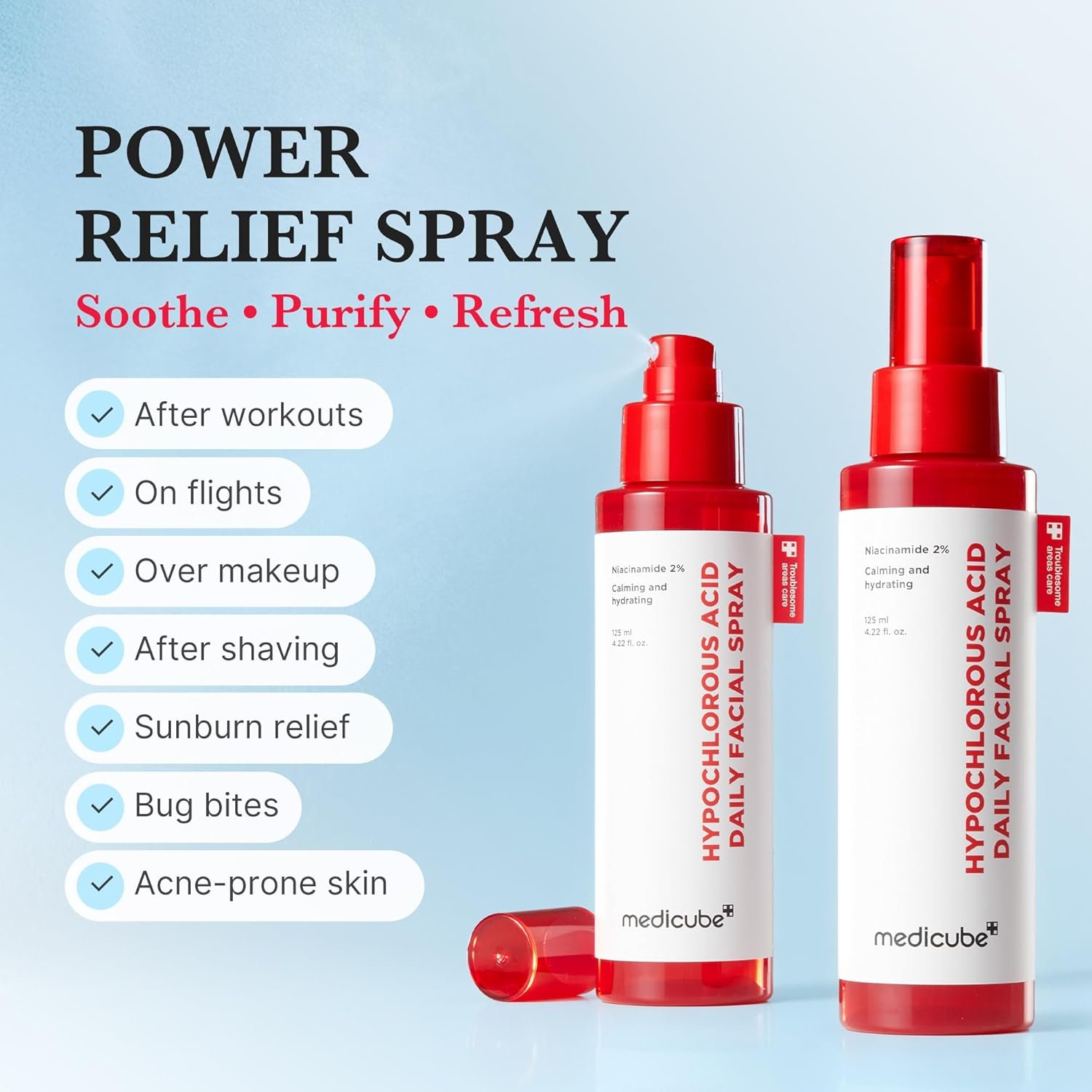 Medicube Power Soothing Spray, Hypochlorous Acid Spray For All Skin Types, Delicate Skin Daily Solution & Post-Sun Care, HOCI Facial Mist for Soothing & Calming