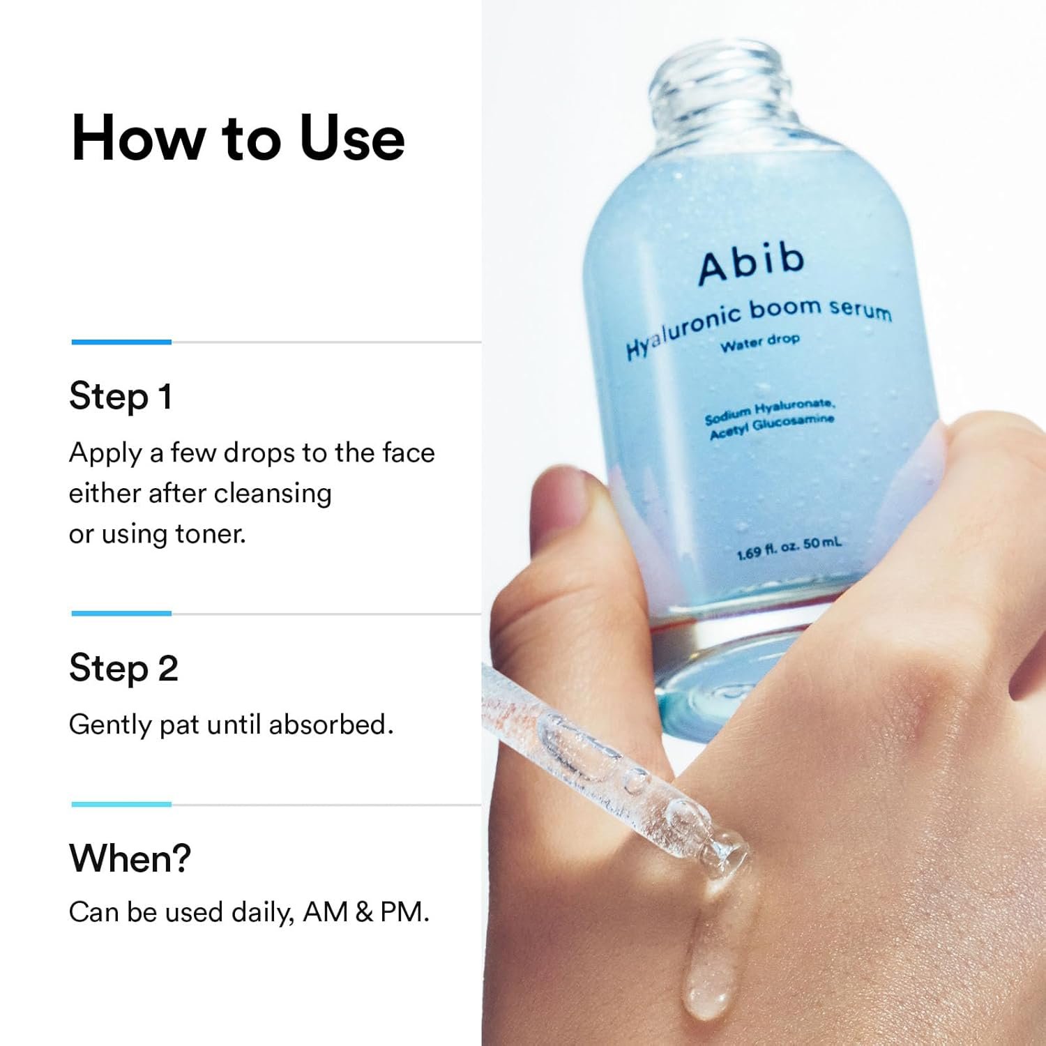 Abib Hyaluronic Boom Serum Water Drop, Expanding Nano-Sized Hyaluronic Acid, 20-Layer Deep Hydration, Plumping Glow Serum for Dry Sensitive Skin, Korean Skincare 1.69 fl oz 50ml