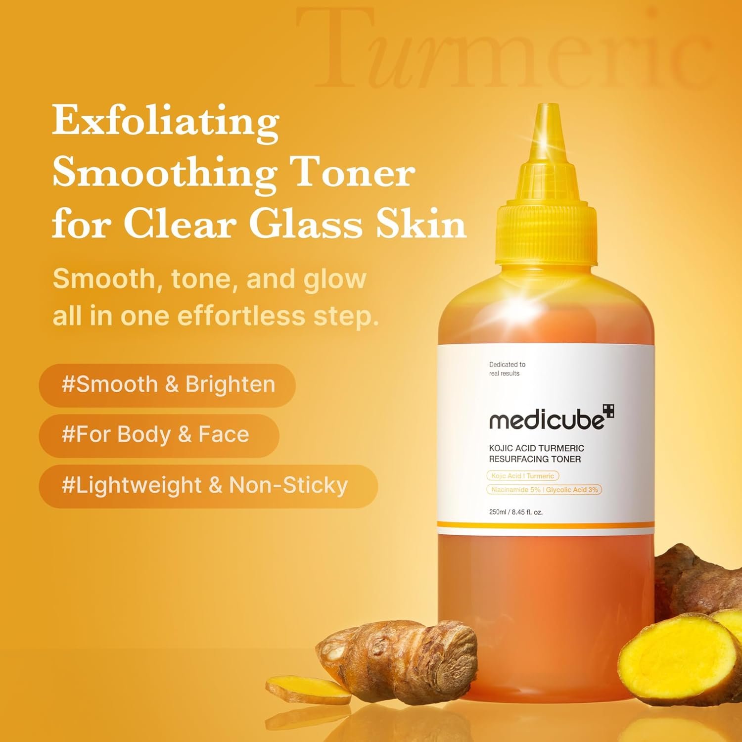 Medicube Kojic Acid Turmeric Smoothing Toner for Face & Body 250 ml
