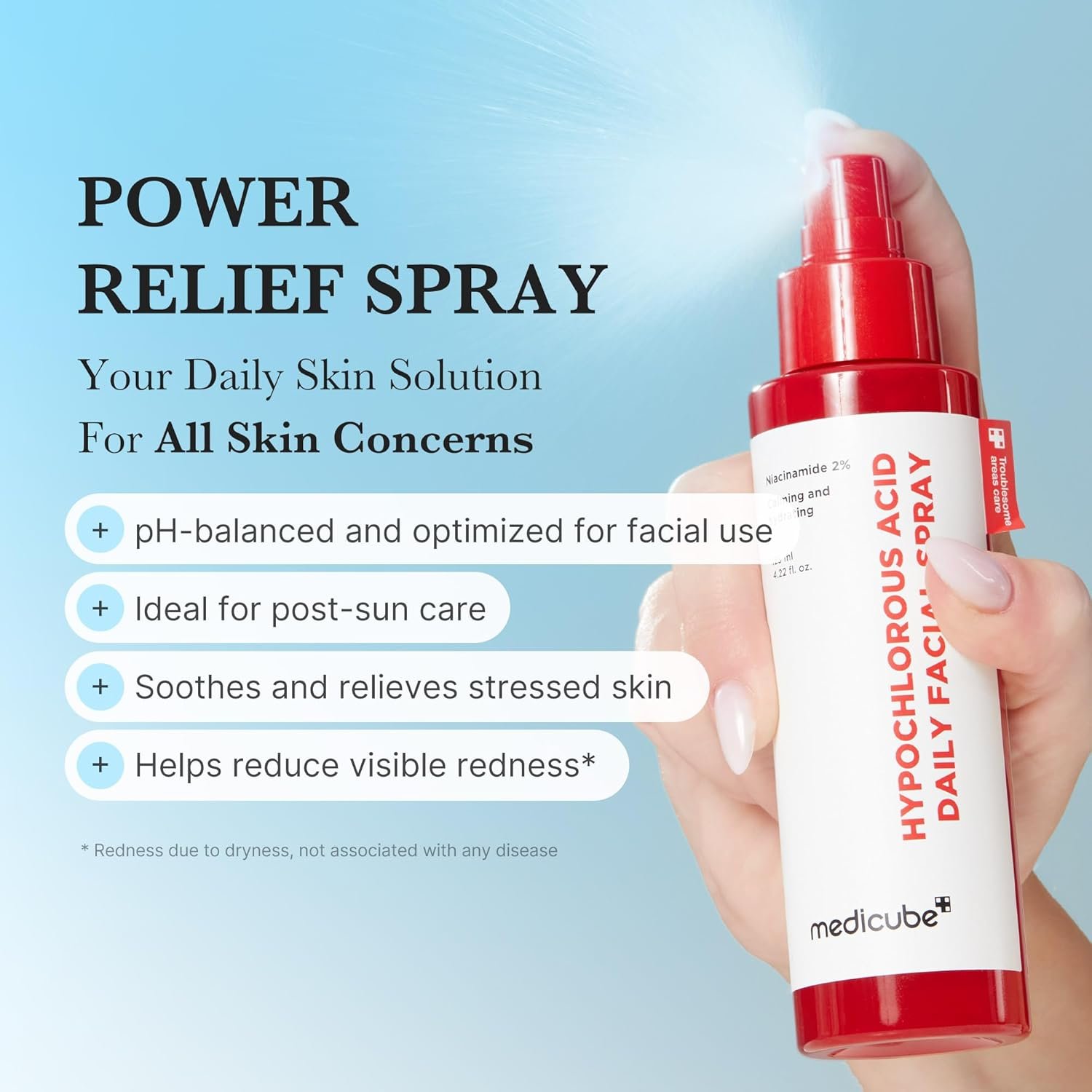 Medicube Power Soothing Spray, Hypochlorous Acid Spray For All Skin Types, Delicate Skin Daily Solution & Post-Sun Care, HOCI Facial Mist for Soothing & Calming