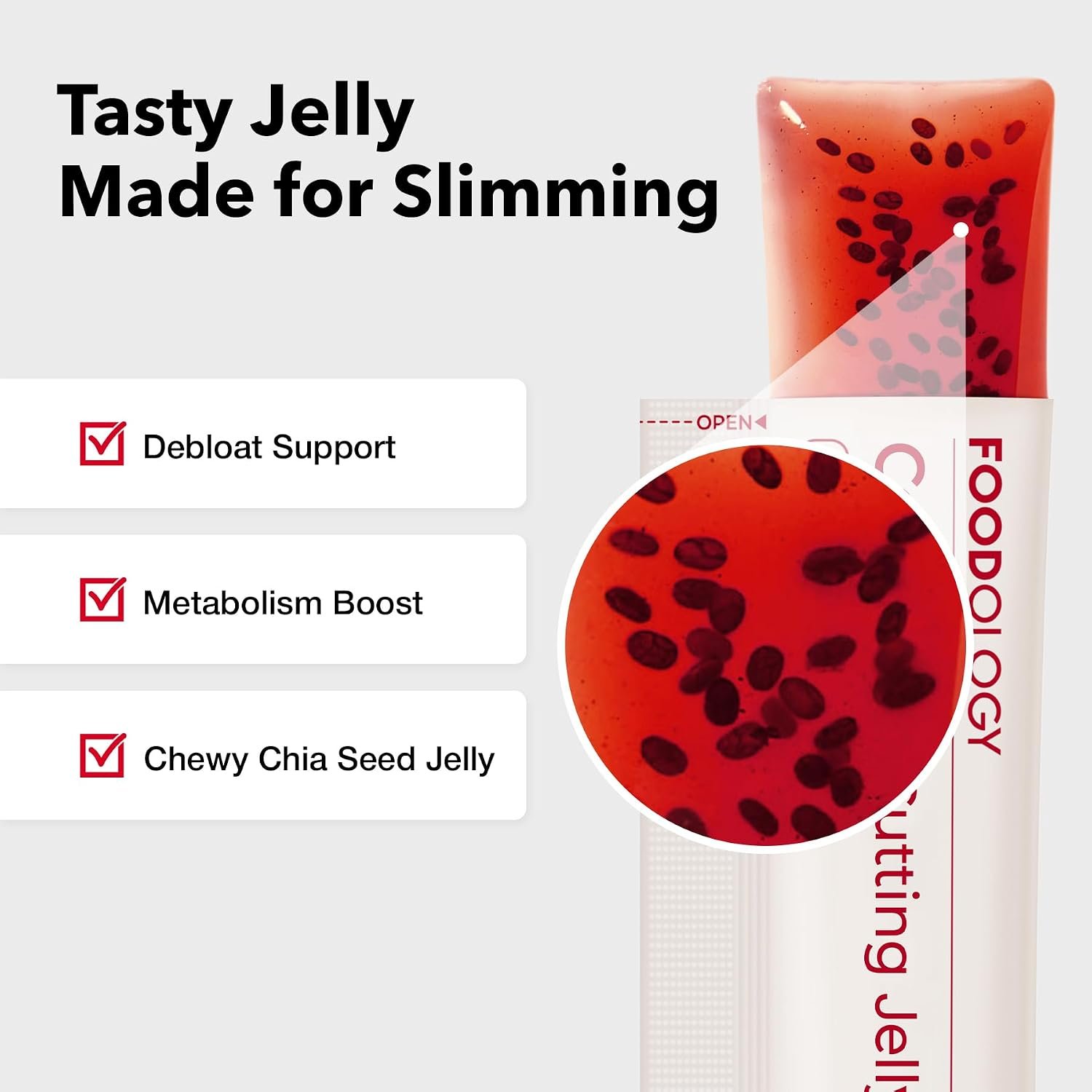 FOODOLOGY Coleology Cutting Stick Jelly (Pomegranate) – Dietary Fiber Supplement for Healthy Weight Management, Chia Seeds & Garcinia Cambogia, Korean Beauty with Collagen – 10 Sticks