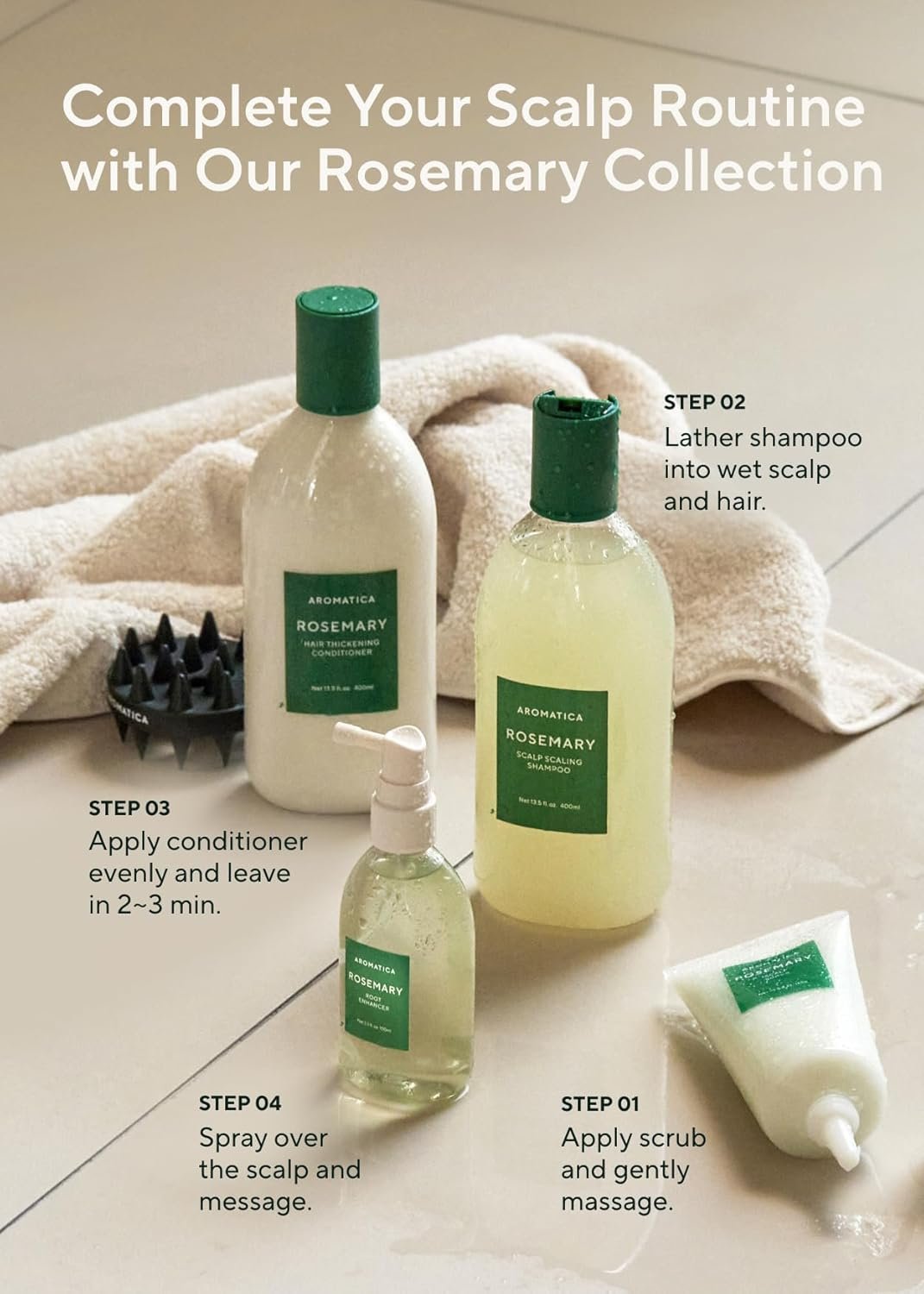 AROMATICA Root Enhancer Rosemary Water for Hair Growth spray – with Rosemary hair oil & caffeine & biotin – Korean hair care for hair thinning & hair loss – free from silicone, paraben and sulfate
