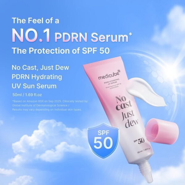 medicube Sunscreen No Cast Just Dew PDRN Hydrating UV Sun Serum | SPF 50 Fast-Absorbing Sunscreen