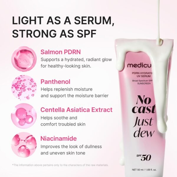 medicube Sunscreen No Cast Just Dew PDRN Hydrating UV Sun Serum | SPF 50 Fast-Absorbing Sunscreen