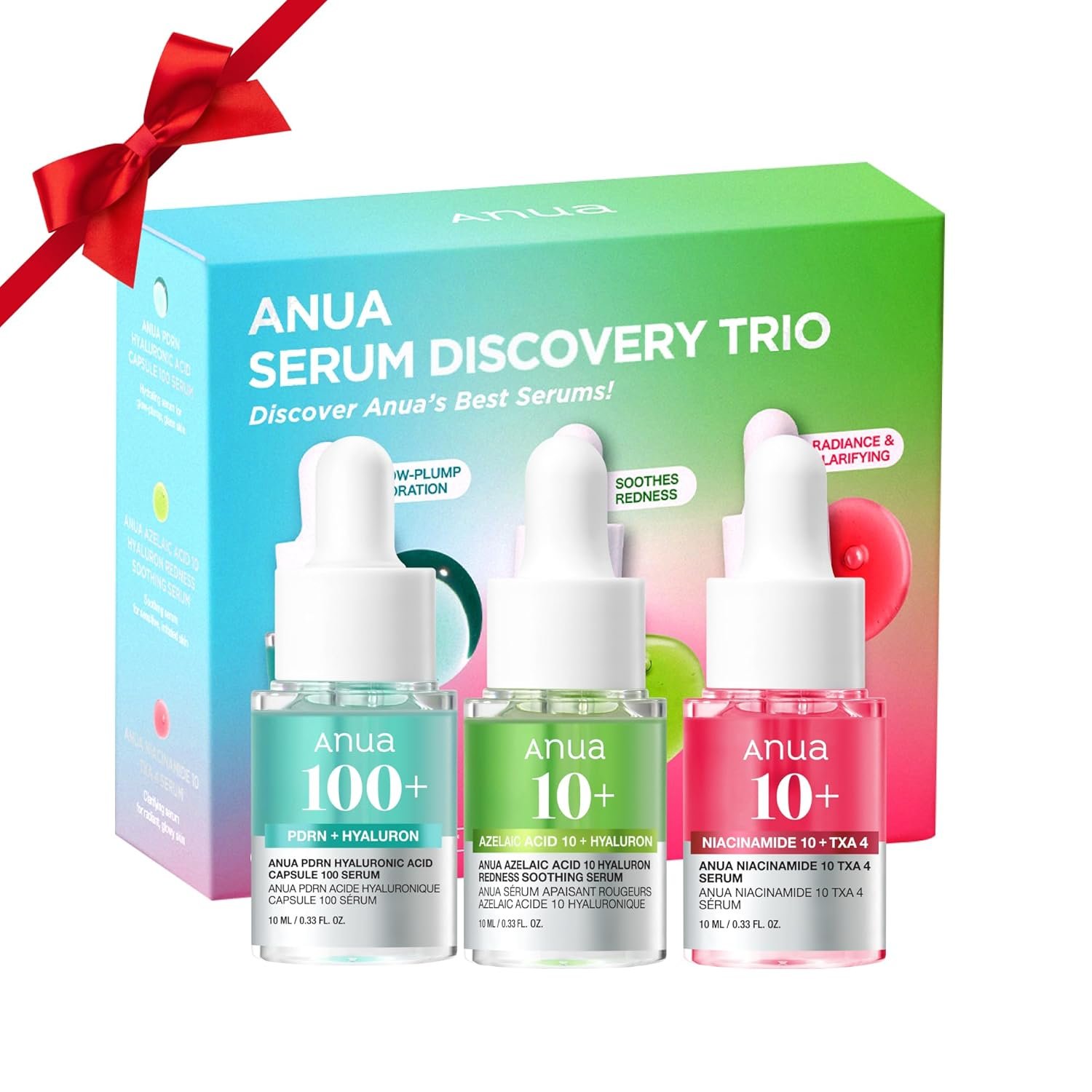 Anua Serum Discovery Trio, Mini Face Serum Travel Size Kit with Hyaluronic Acid, Niacinamide & Azelaic Acid, Hydrating Soothing Gift Set for Women 10ml