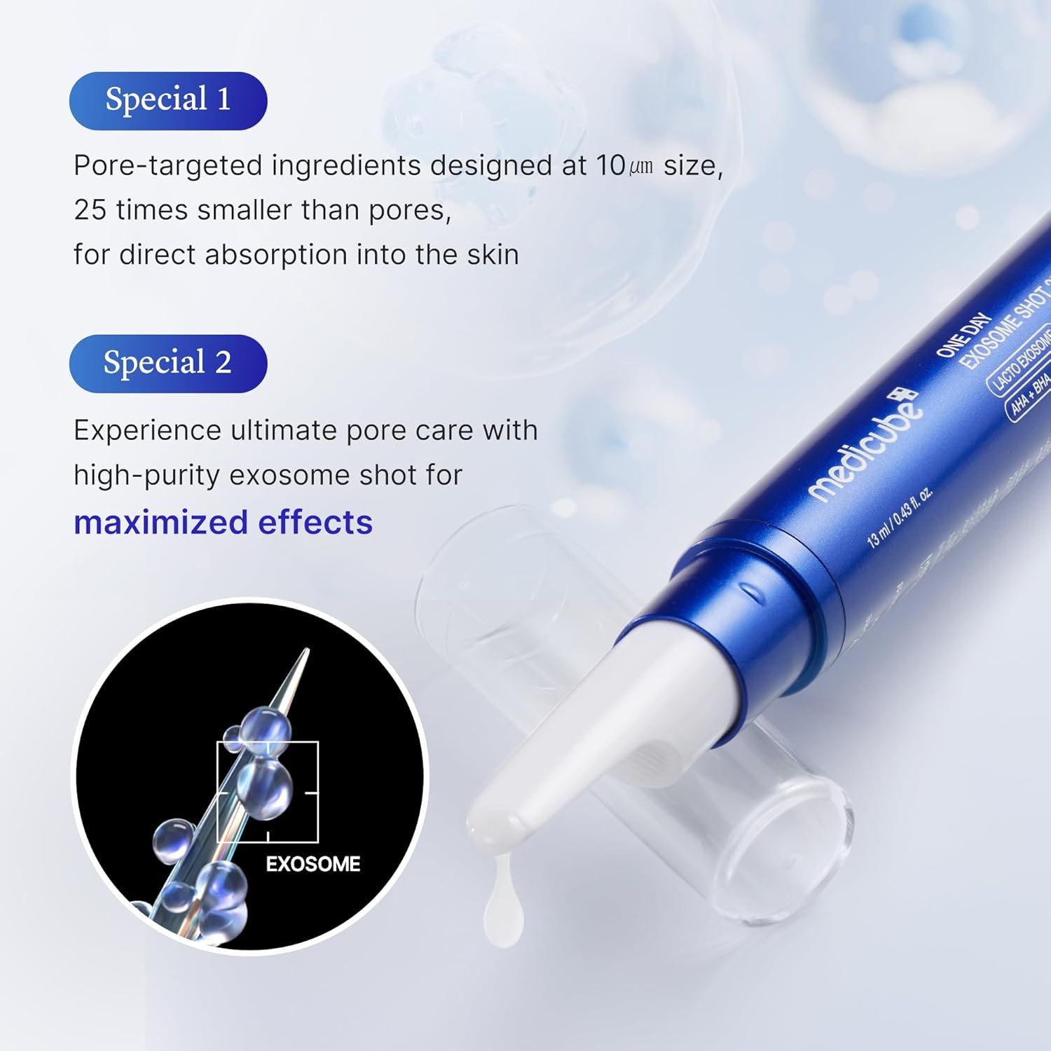 Medicube Exosome Shot Zero 25,000 PPM Spicule Facial Serum | Liquid Skin Booster Serum | Exosome, AHA+BHA+PHA | Pore Care, Dead Skin Cells, Skin Texture | Korean Skincare, 0.43 fl.oz