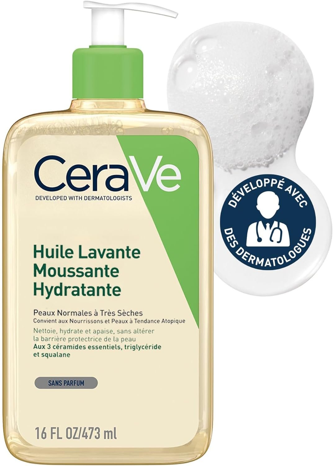 CeraVe Huile de Douche Lavante à l’Acide Hyaluronique | 473ml |Pour Peaux Normales à Très Sèches, à Tendance Atopique سيرافي منظف زيت رغوي مرطب،