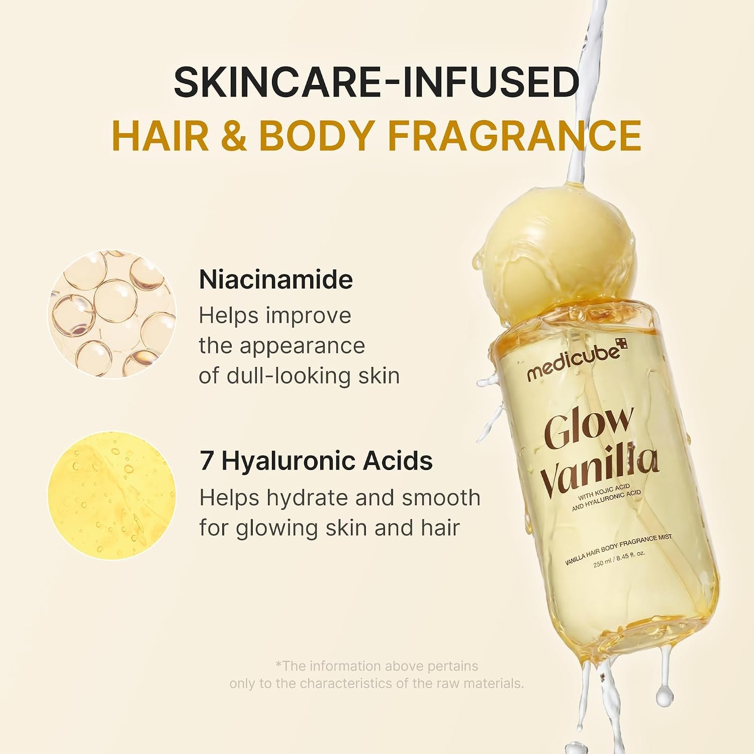 medicube Glow Vanilla Hair & Body Fragrance Mist | Sweet Creamy Vanilla Musk Perfume Mist with Niacinamide and Hyaluronic Acids | Freshness, Odor Care & Glow | Korean Body Care, 3.38 fl. oz.