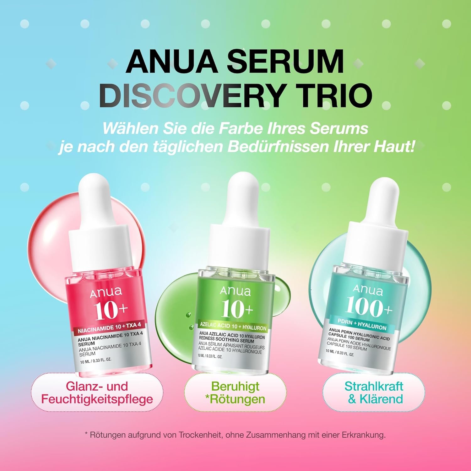 Anua Serum Discovery Trio, Mini Face Serum Travel Size Kit with Hyaluronic Acid, Niacinamide & Azelaic Acid, Hydrating Soothing Gift Set for Women 10ml
