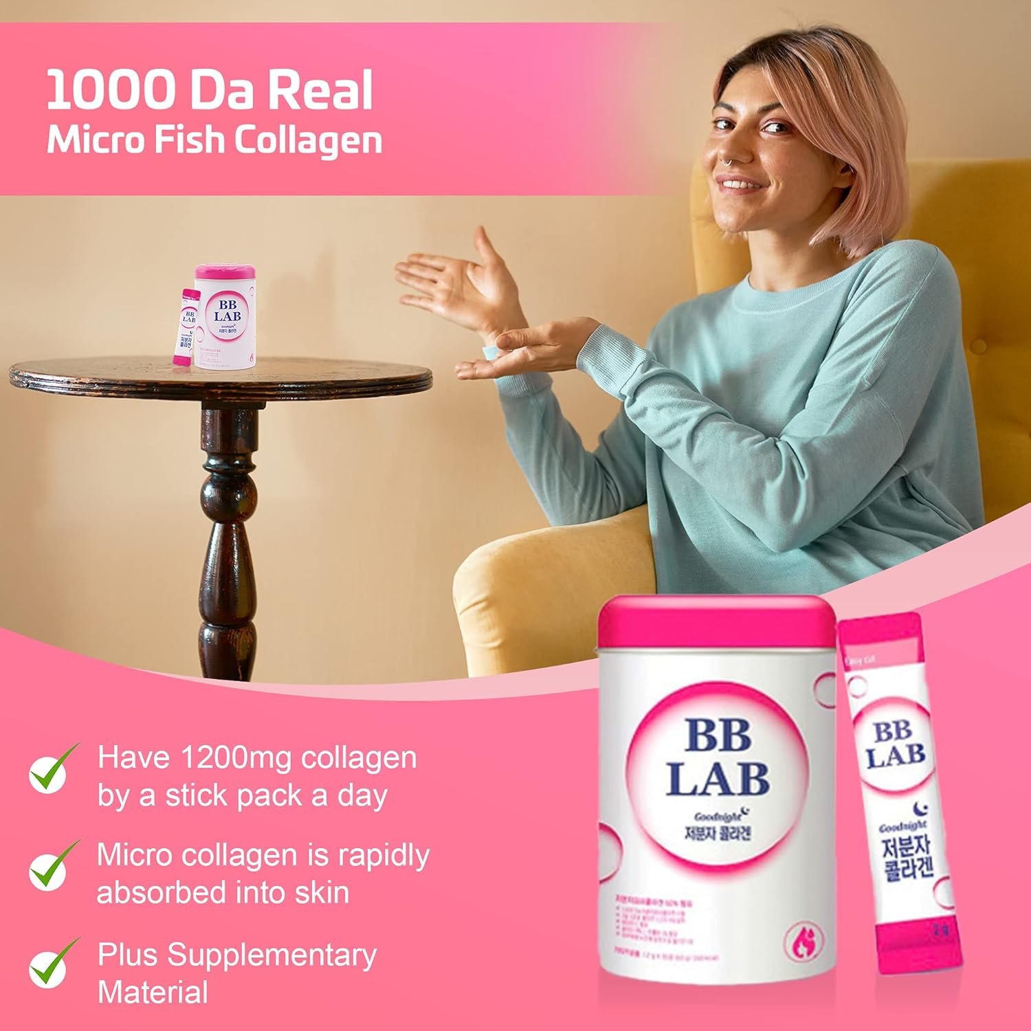 BB LAB Good Night Low Molecular Collagen Powder Stick Supplement, Halal Certified, Korean Marine Collagen