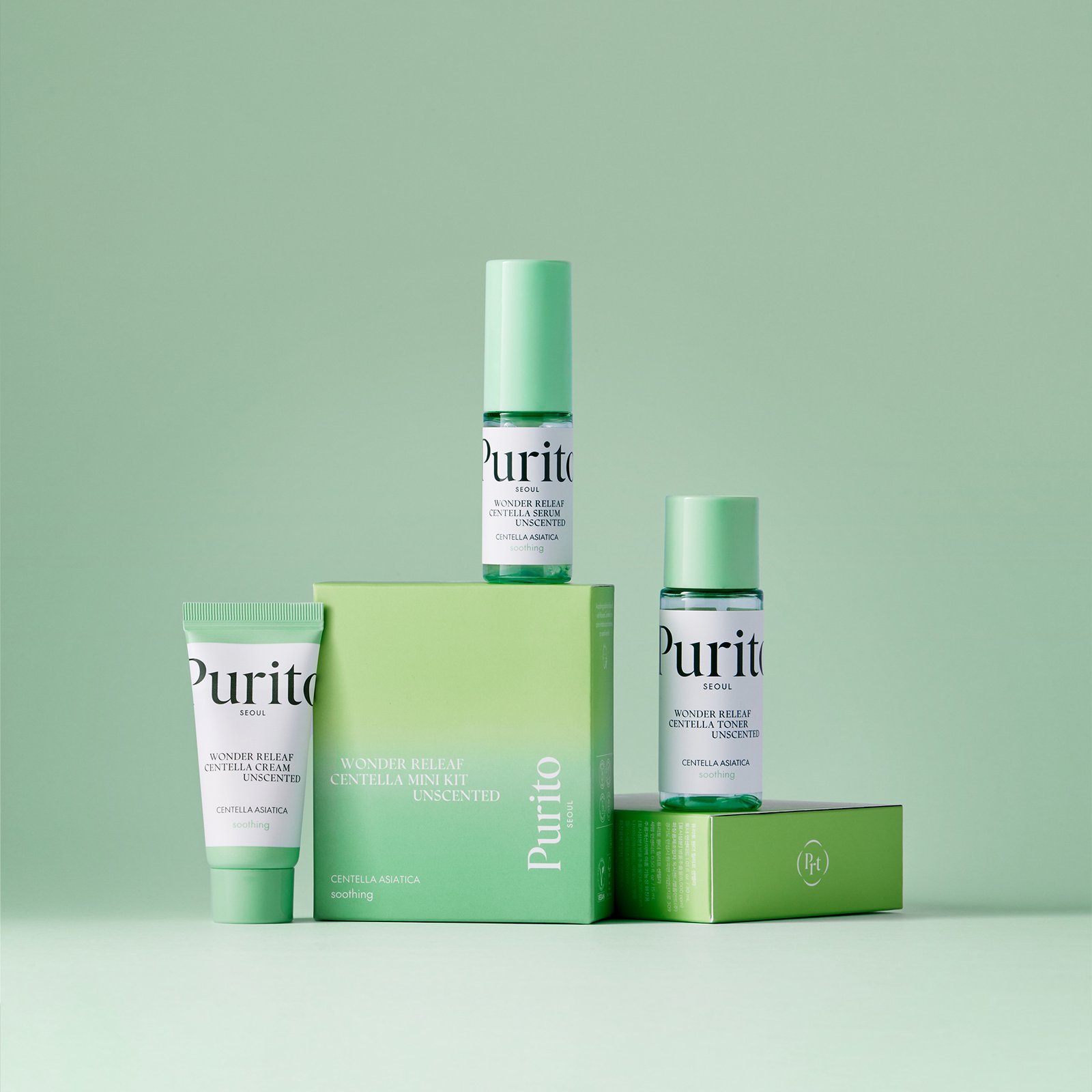 Purito Wonder Releaf  Centella Mini Kit Unscented  مجموعة بوريتو ووندر ريليف سينتيلا الصغيرة غير المعطرة