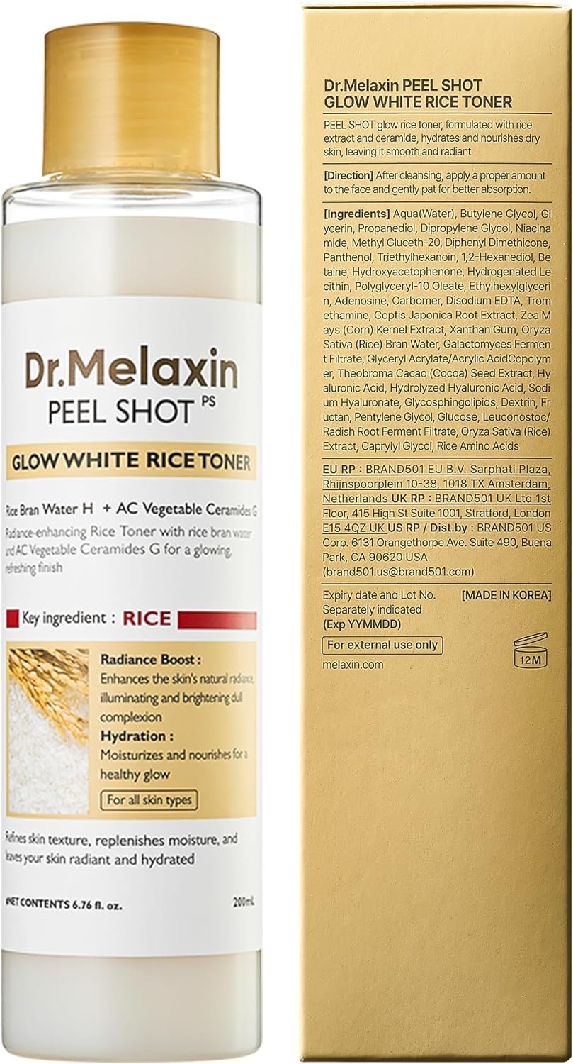Dr.Melaxin Peel Shot Glow Rice Toner 200ml hydrated Skin Cleansing Skin Korean Skin Care