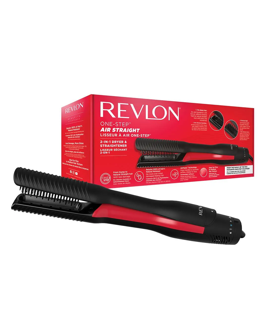 Revlon One Step Air Straight 2 in 1 Dryer & Straightener, 6 Speed Settings, Ceramic Tourmaline Teeth, Unique Plates Infused with Argan Oil, 1000W RVDR 5330ARB – Black