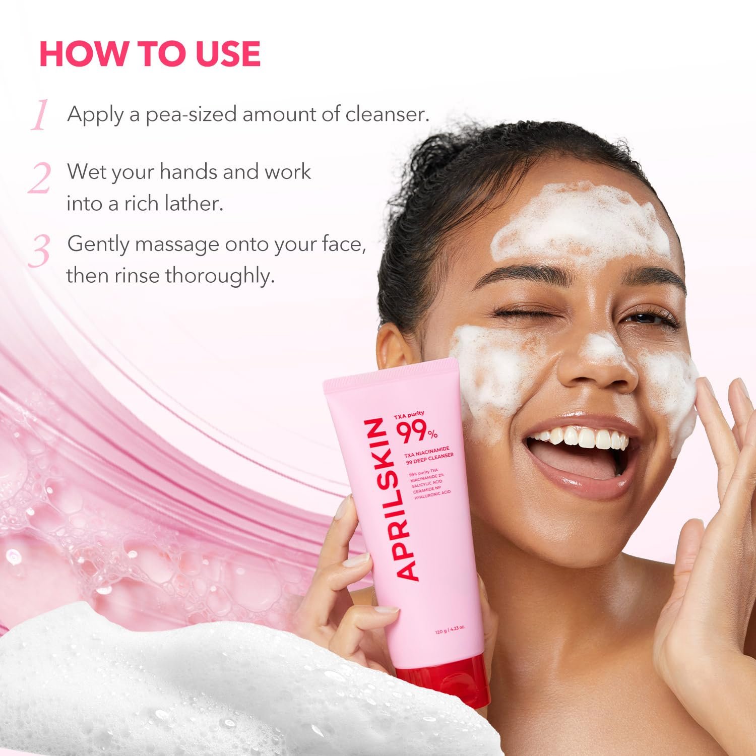 APRILSKIN TXA Niacinamide 99 Pore Care Pink Bubble Gum Deep Cleanser | 99% High-Purity TXA+Niacinamide | All-in-One Cleanser: Deep Cleansing, Blackhead Care, Pore Care, Moisturizing