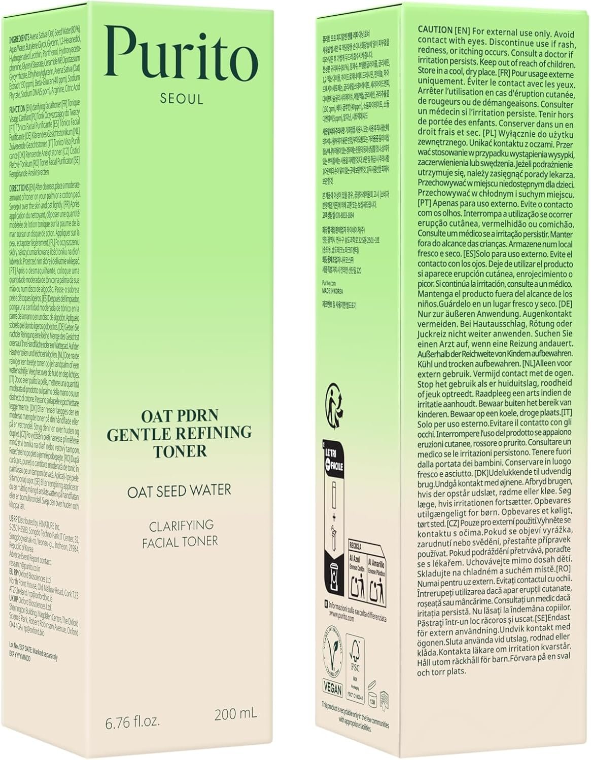 PURITO Oat PDRN Gentle Refining Toner 200 mL